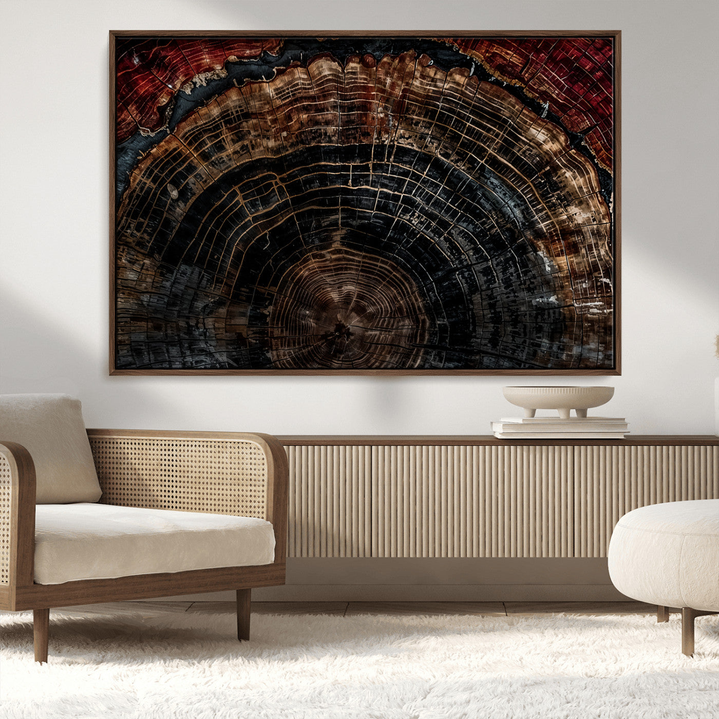 Dark Wood Ring Wall Art Canvas Print – Framed Abstract Tree