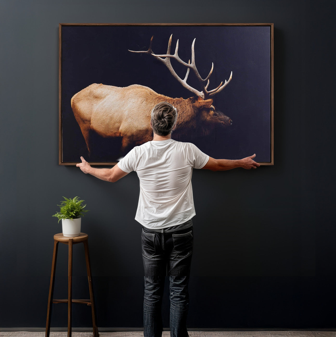 Rustic Elk Wall Art Canvas Print – Framed Moody Wildlife Art