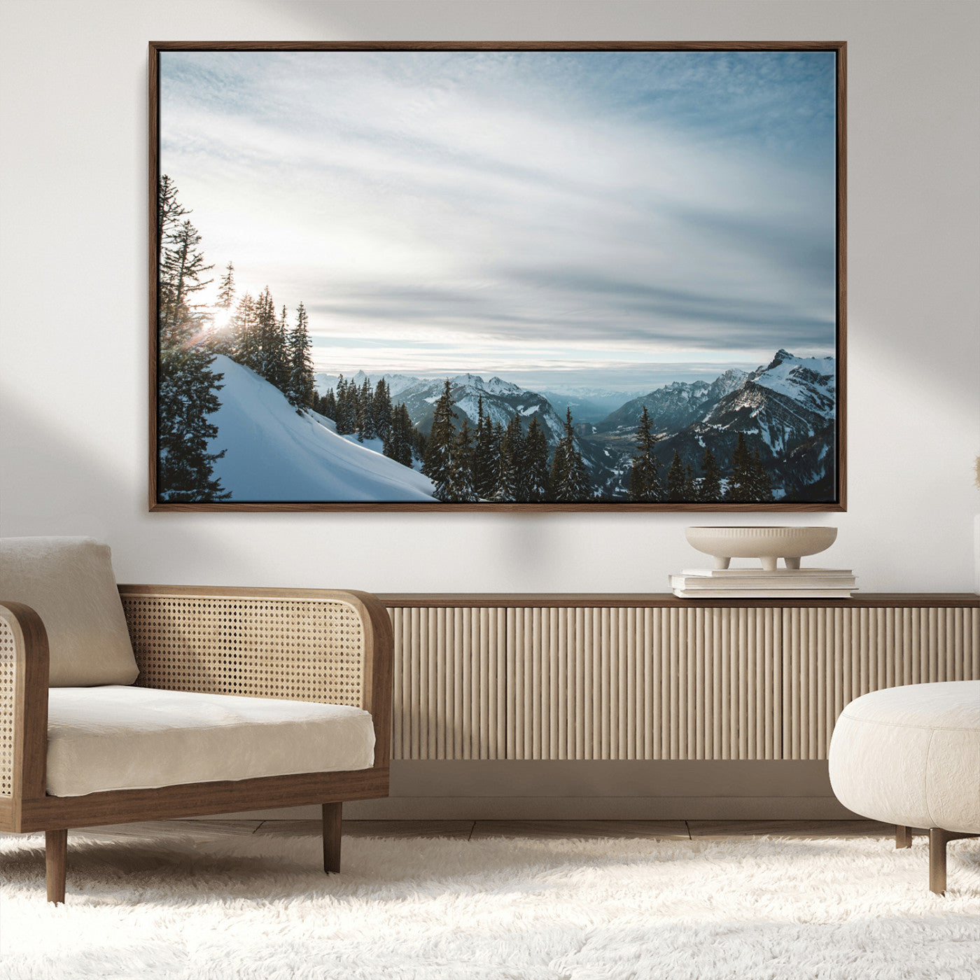 Snowy Mountains Wall Art Canvas Print – Framed Alpine