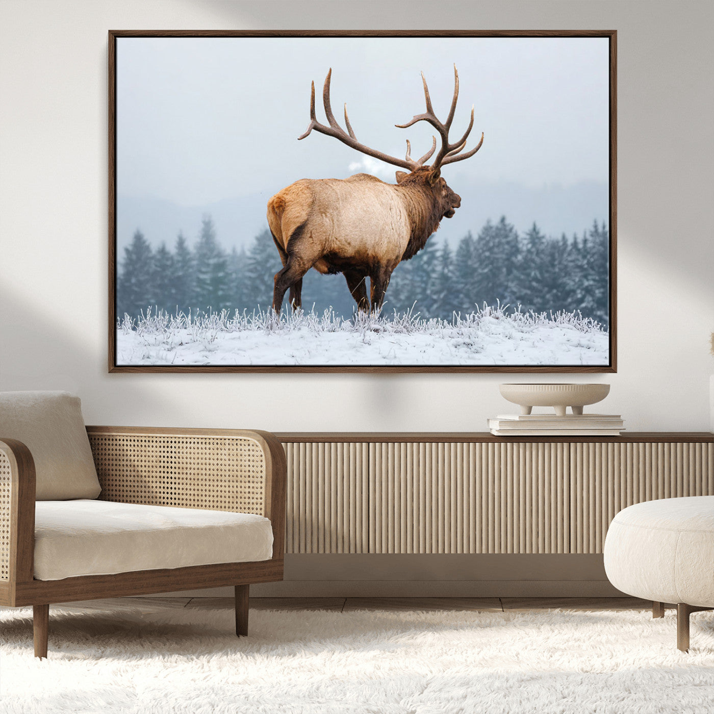 Majestic Elk Snowy Forest Wall Art Canvas Print – Winter