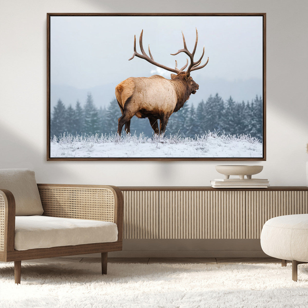 Majestic Elk Snowy Forest Wall Art Canvas Print – Winter