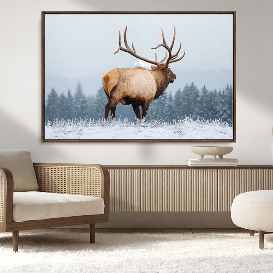 Majestic Elk Snowy Forest Wall Art Canvas Print – Winter