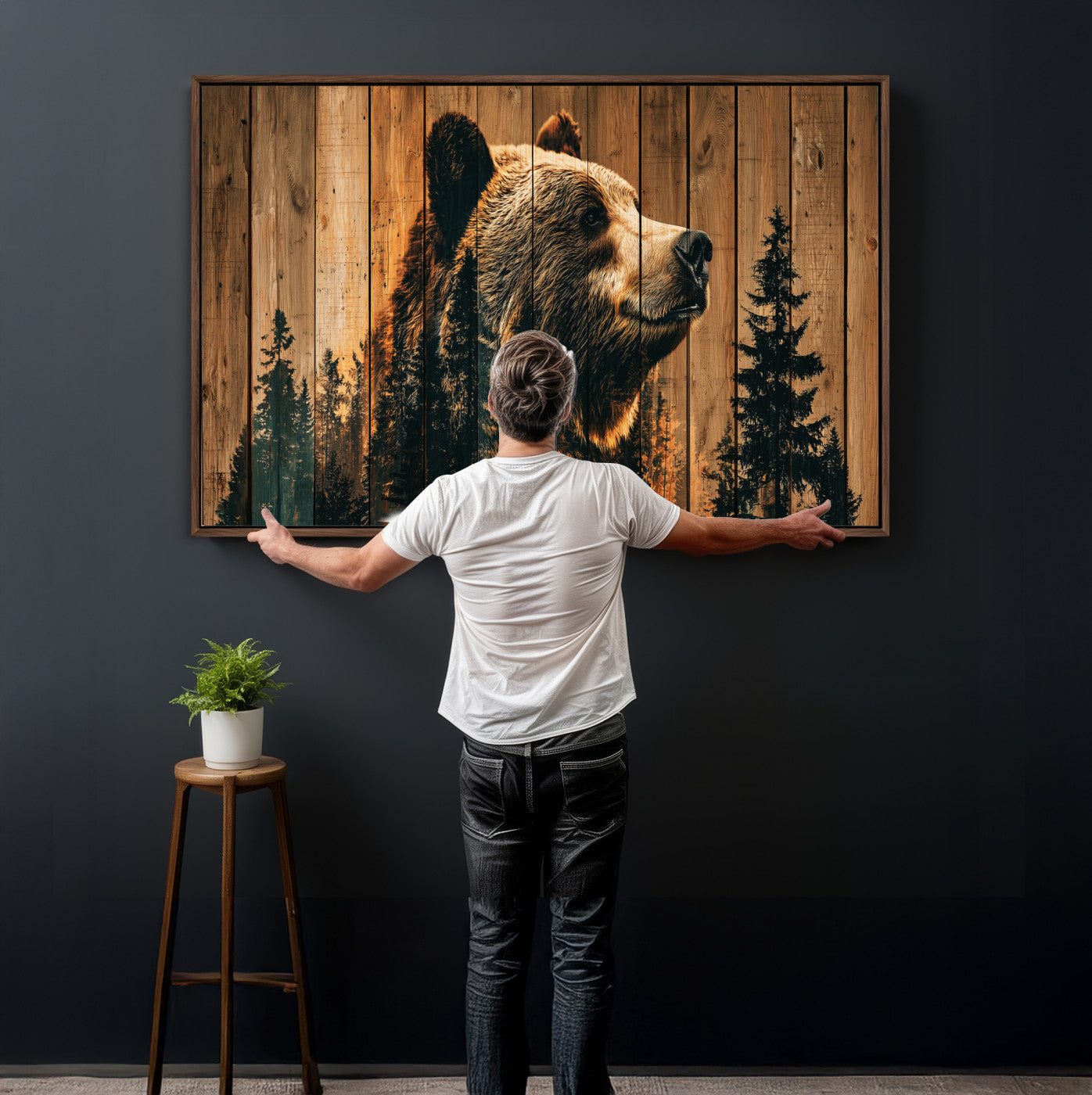 Rustic Bear Wall Art Canvas Print – Woodland Wildlife
