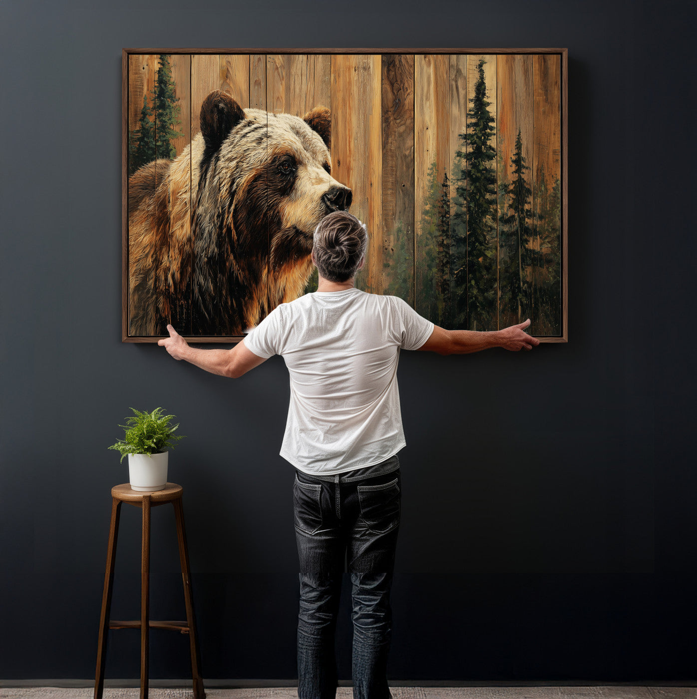 Grizzly Bear Wall Art Canvas Print, Rustic Wildlife Bear