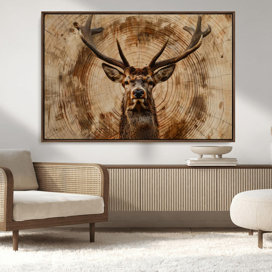 Wood Abstract Deer Wall Art | Rustic Wildlife Canvas Print |