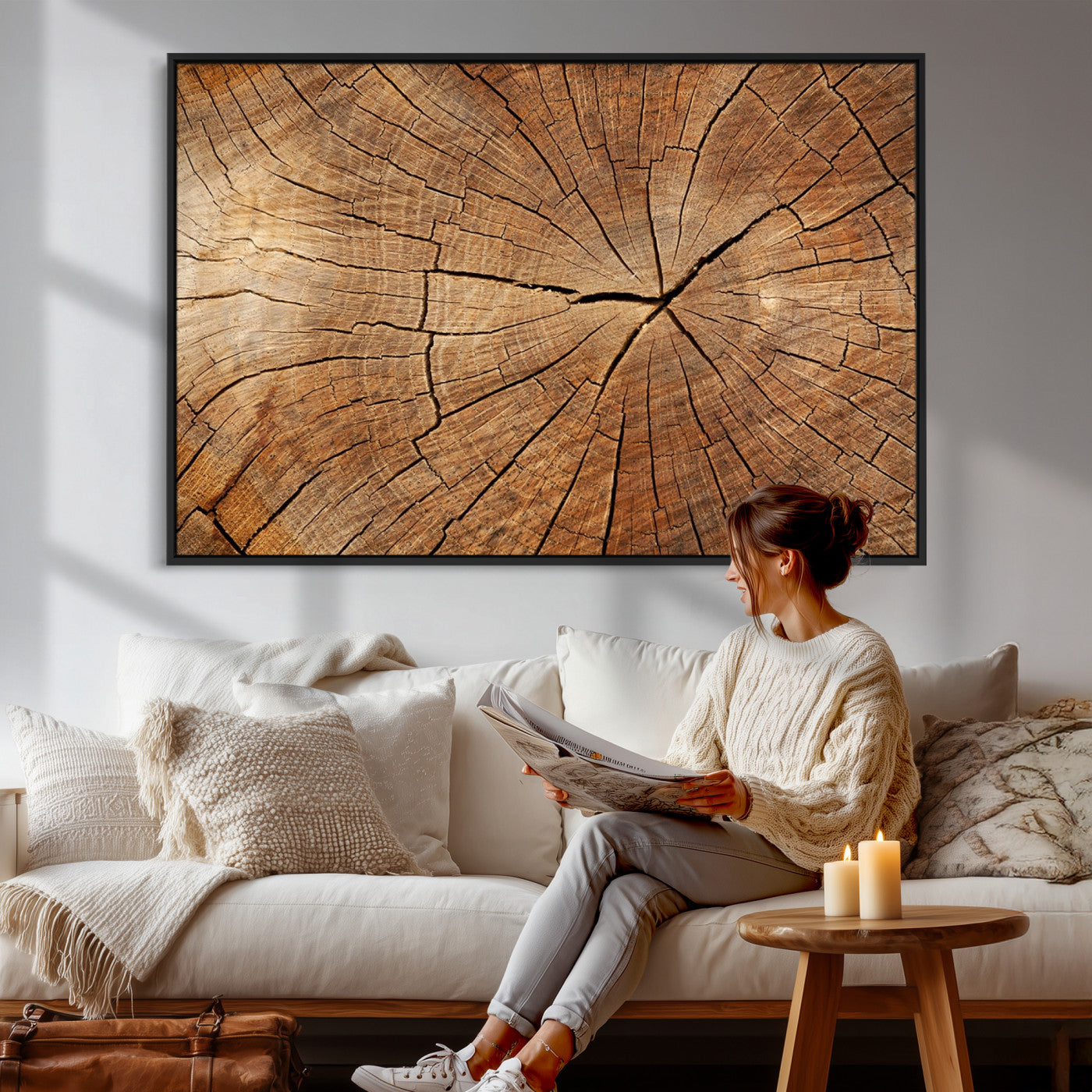 Tree Ring Canvas Art, Rustic Wood Grain Wall Art, Tree Slice