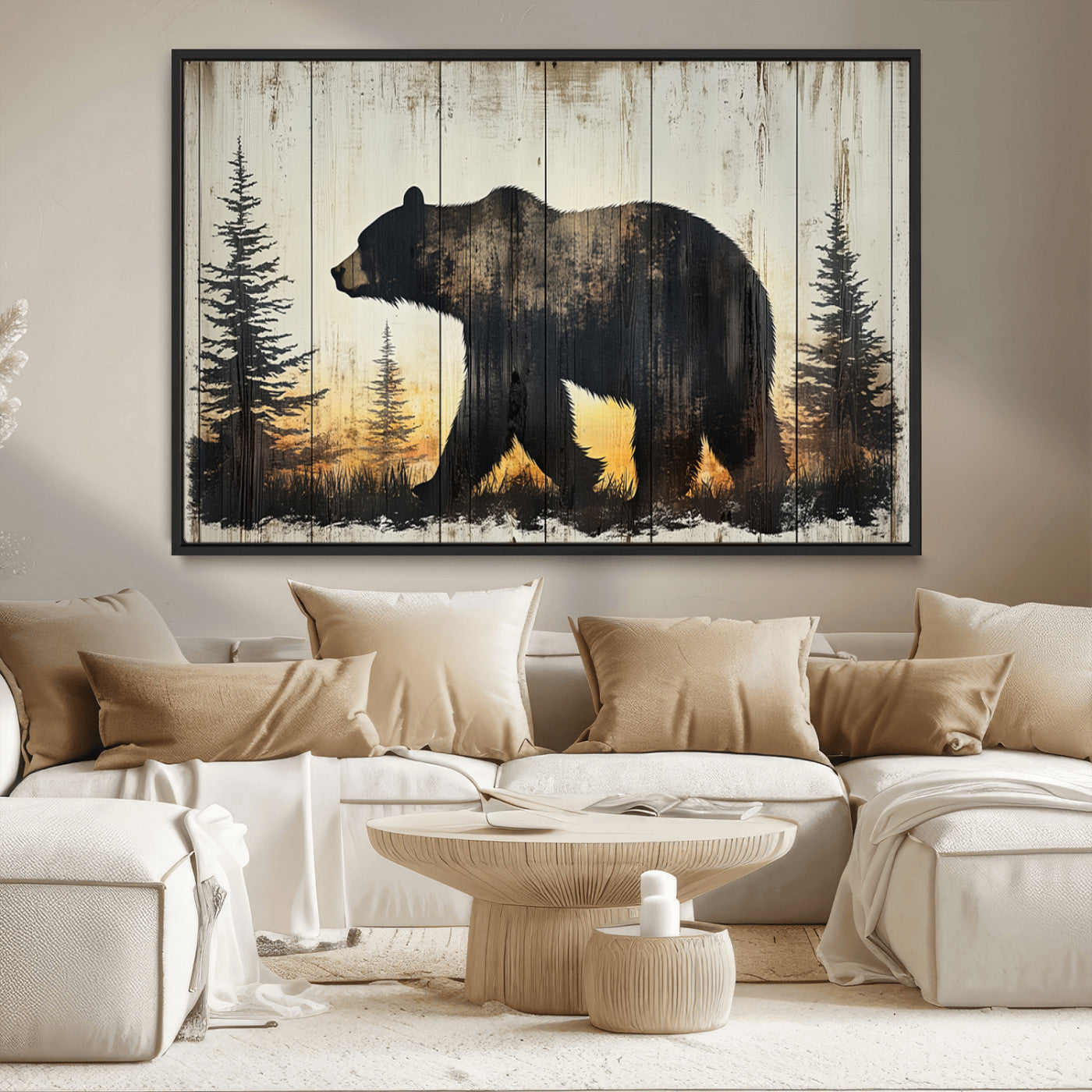 Vintage Bear Wall Art Canvas Print for Farmhouse - Mountain