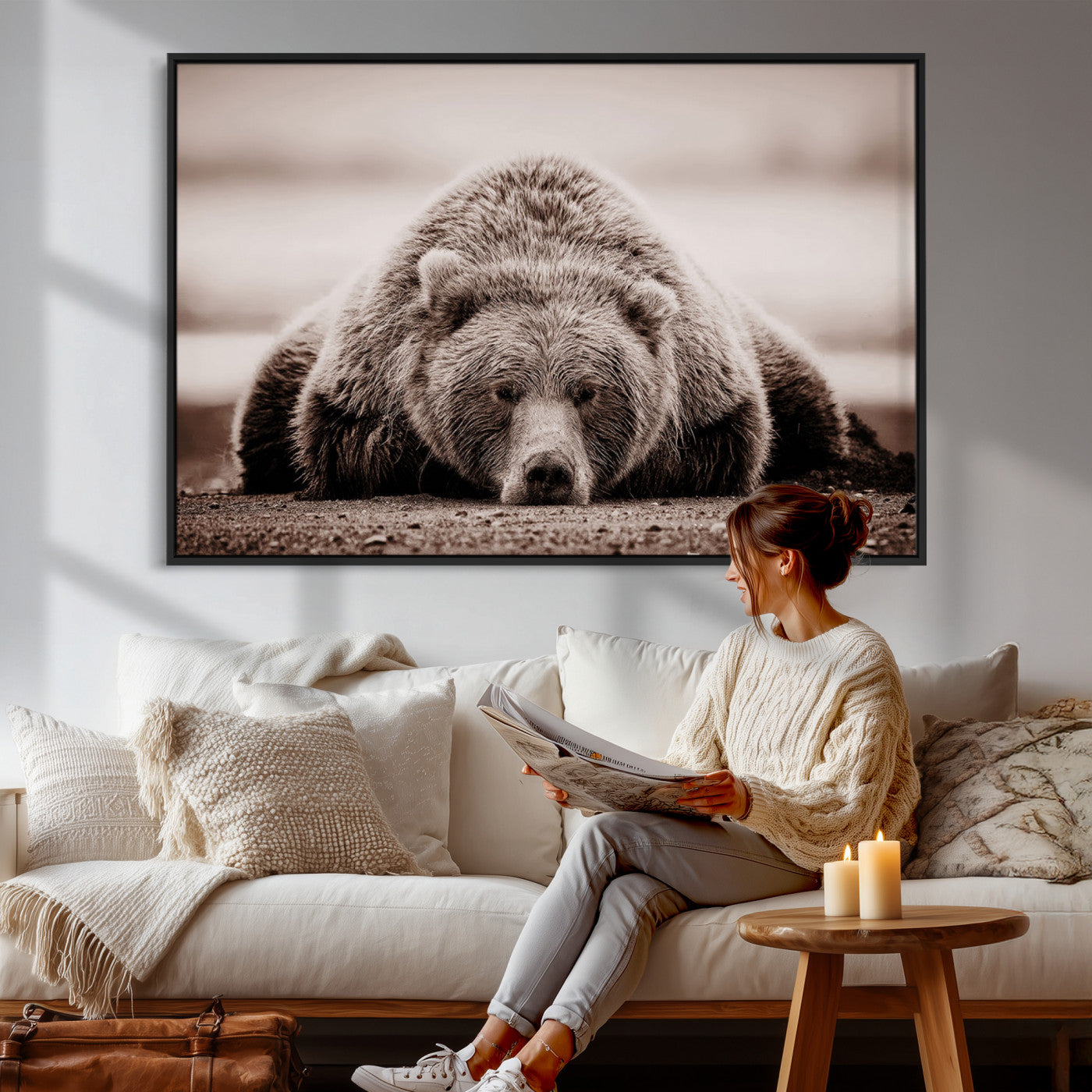 Grizzly Bear Wall Art Print - Bear Canvas Wall Art - Rustic