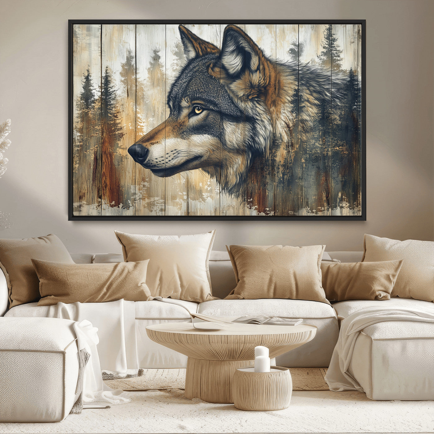 Rustic Wolf Wall Art Canvas Print – Vintage Woodland