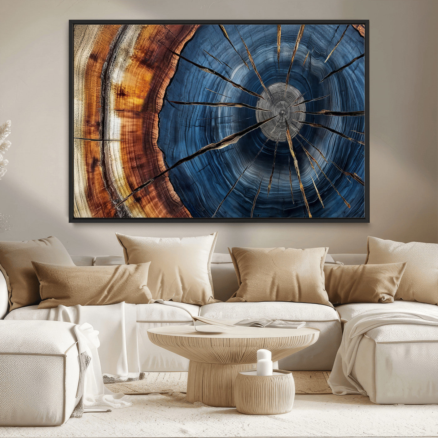 Framed Abstract Tree Ring Wall Art Print Natural Rustic Wood