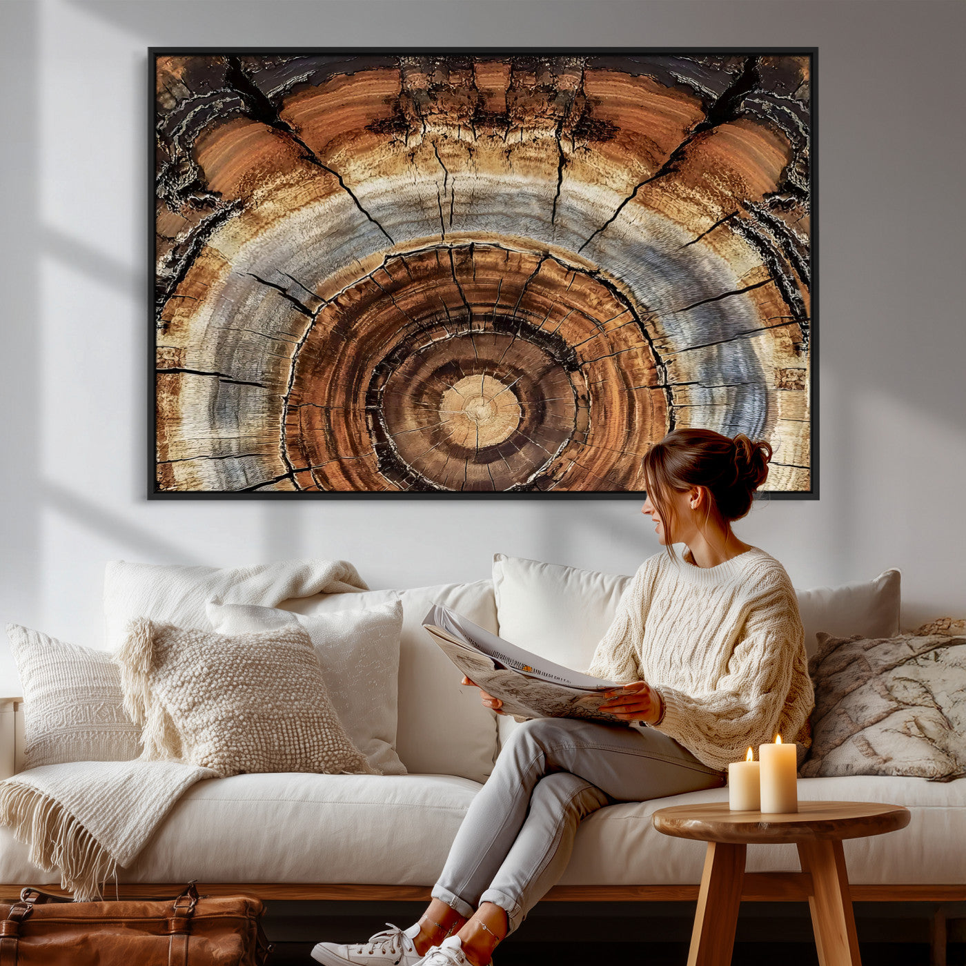 Tree Rings Wall Art Canvas Print – Rustic Wood Texture