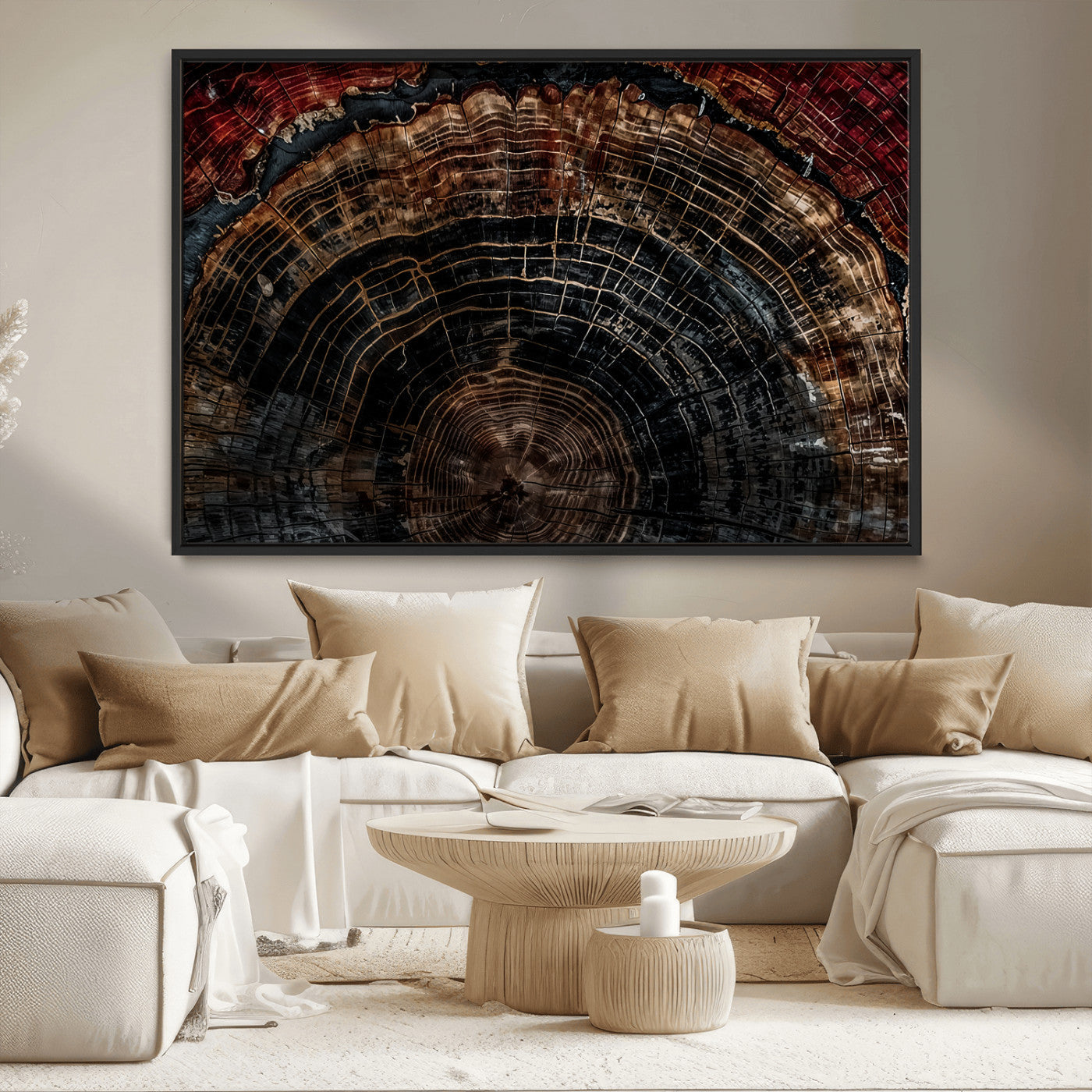 Dark Wood Ring Wall Art Canvas Print – Framed Abstract Tree