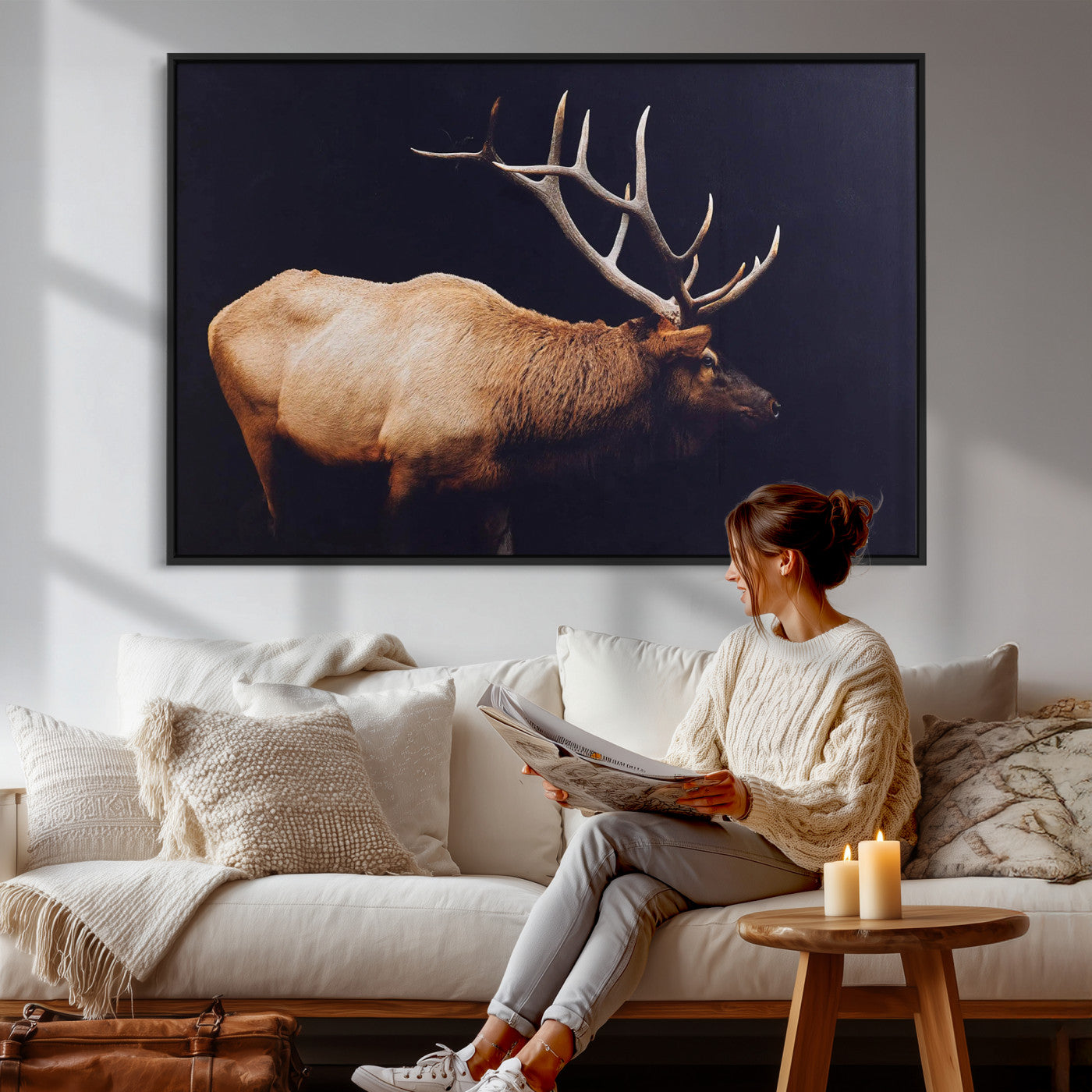 Rustic Elk Wall Art Canvas Print – Framed Moody Wildlife Art