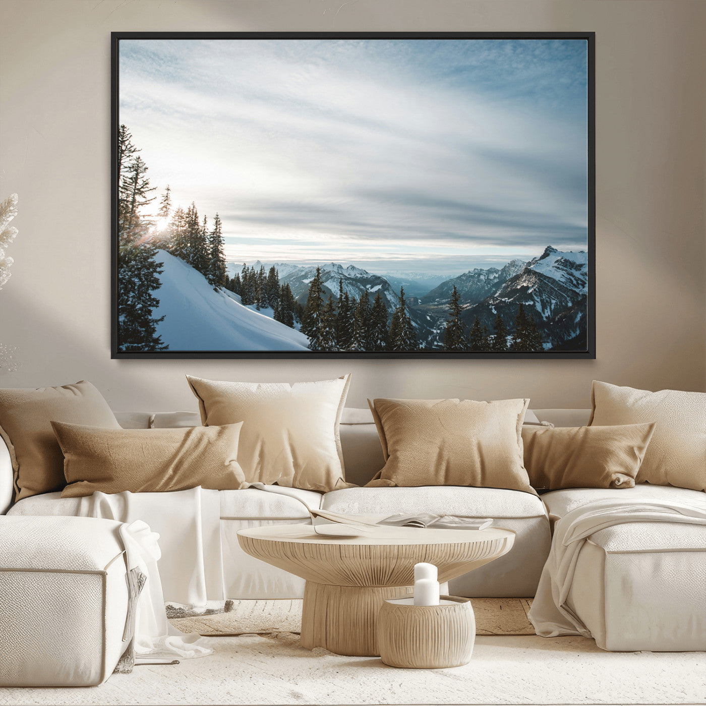 Snowy Mountains Wall Art Canvas Print – Framed Alpine