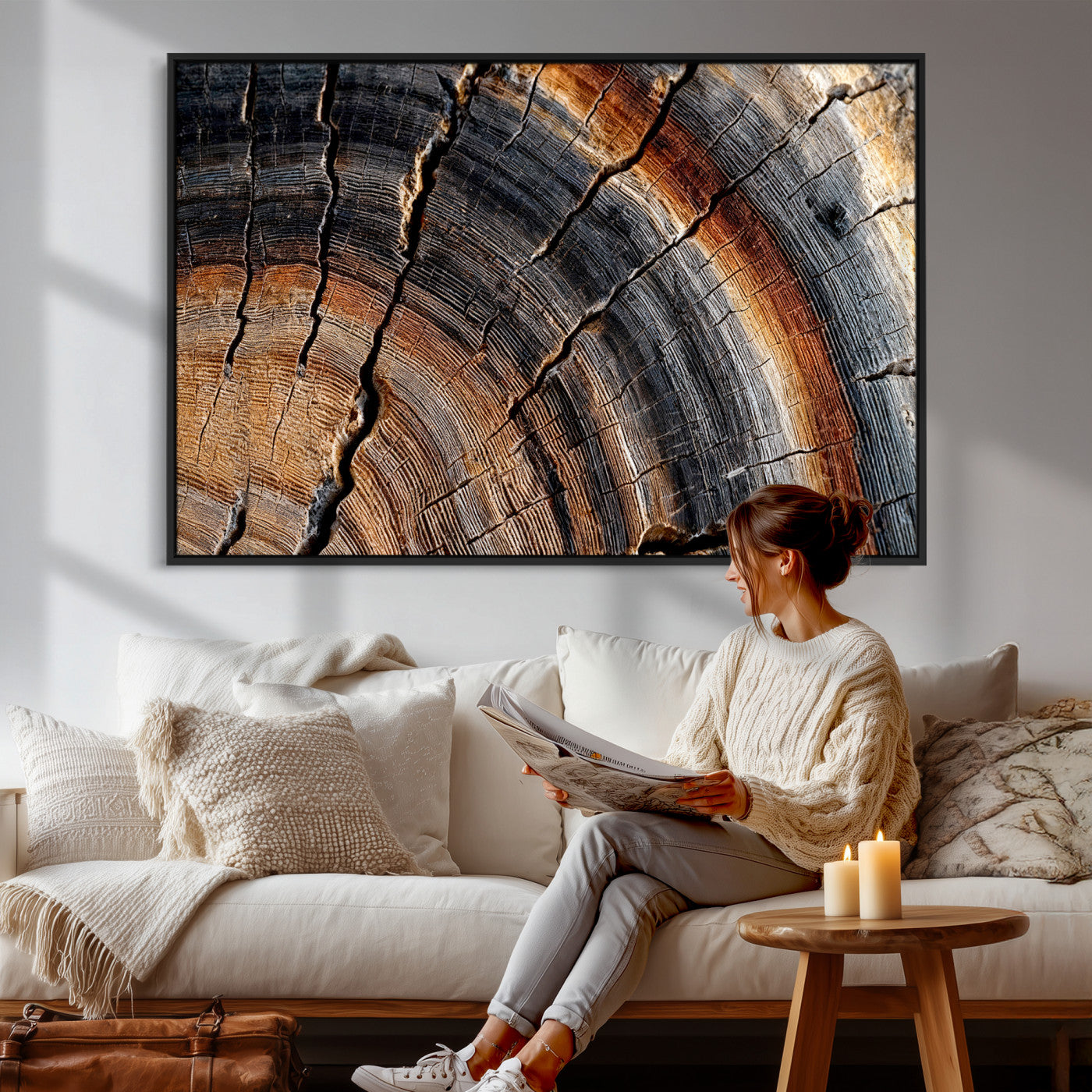 Abstract Tree Ring Wall Art Print – Natural Rustic Wood