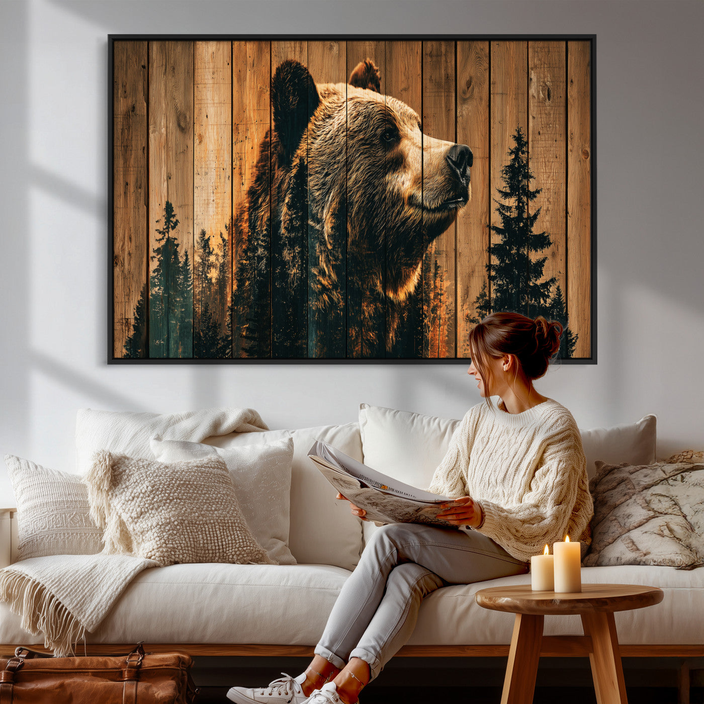 Rustic Bear Wall Art Canvas Print – Woodland Wildlife