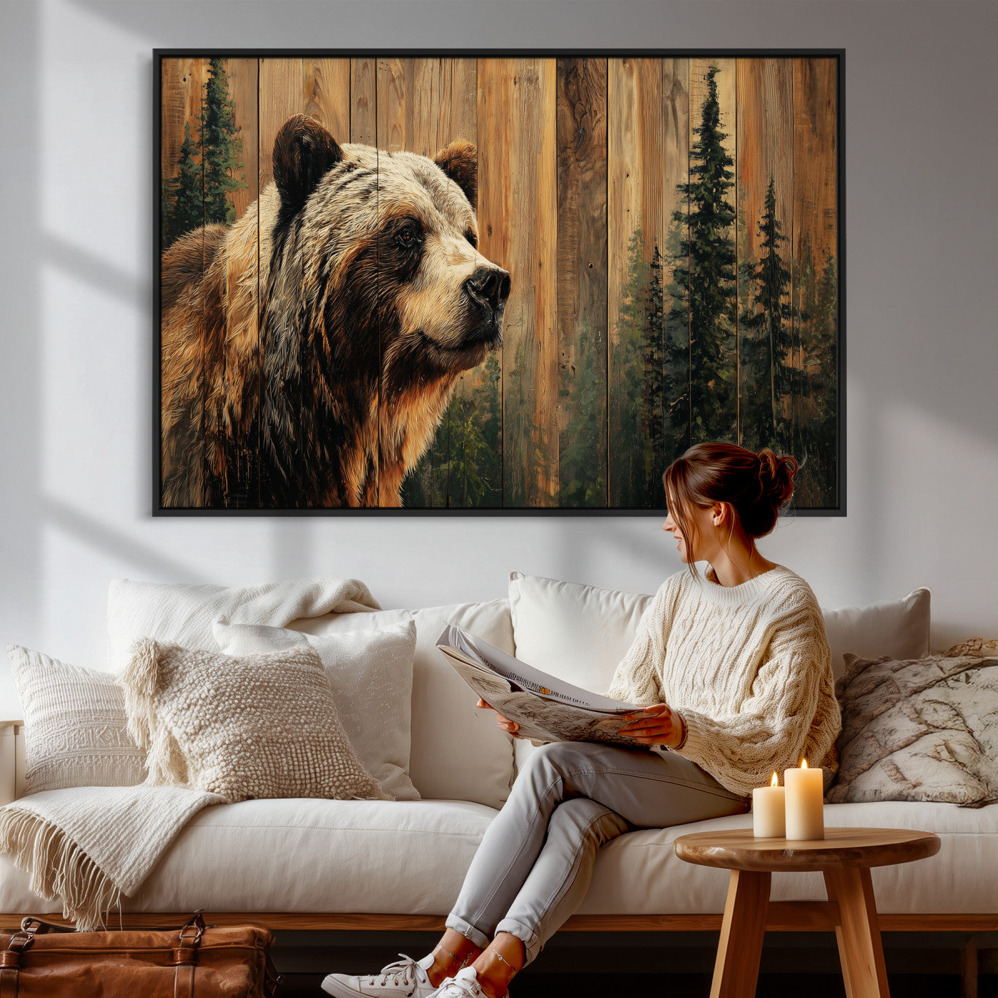Grizzly Bear Wall Art Canvas Print, Rustic Wildlife Bear