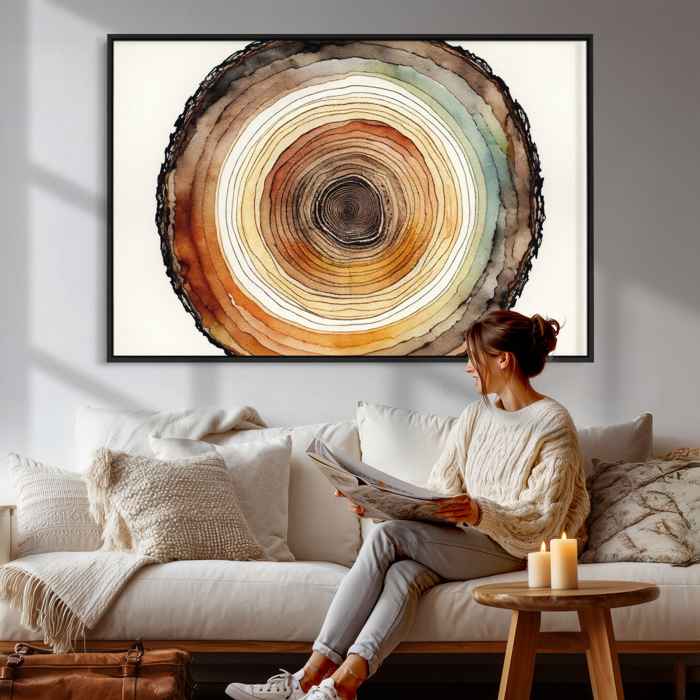 Natural Wood Slice Wall Art Canvas Print, Tree Ring Wall