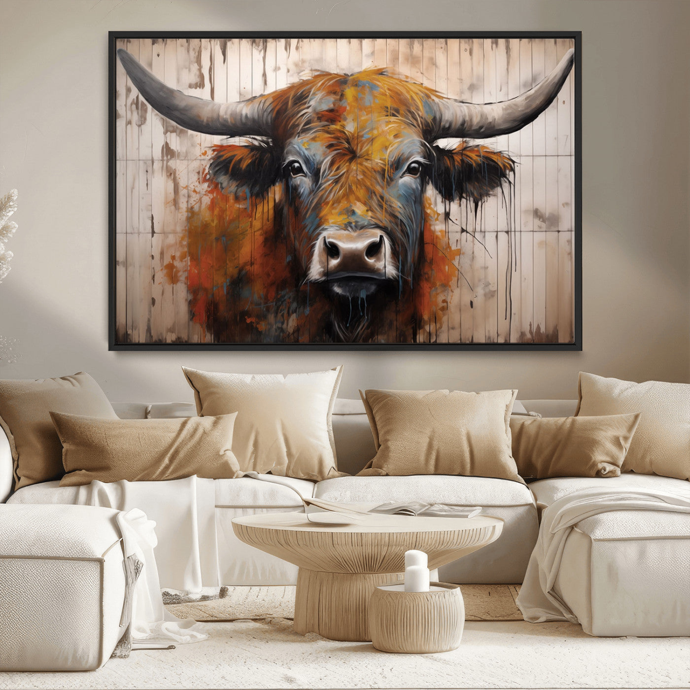 Scottish Highland Cow Cattle Art Print on Wood Style
