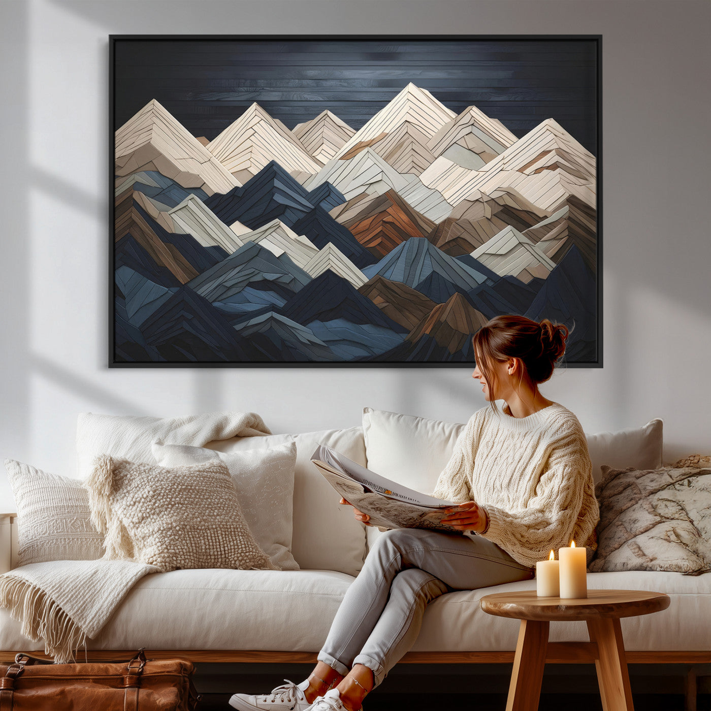 Wood Mountain Wall Art | Mountain Canvas Print Wood Decor |