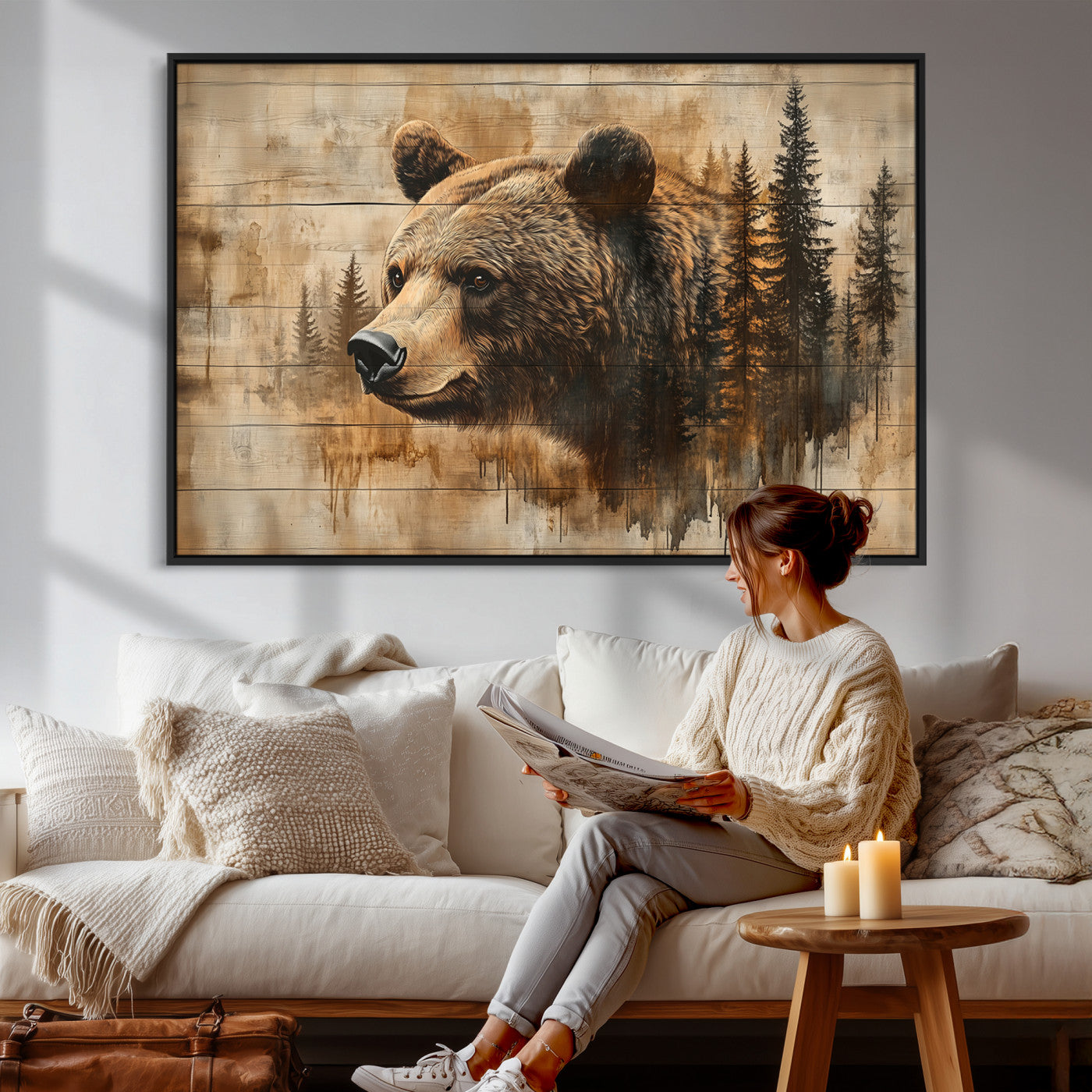 Rustic Grizzly Bear Wall Art, Abstract Grizzly 399 Bear Wall