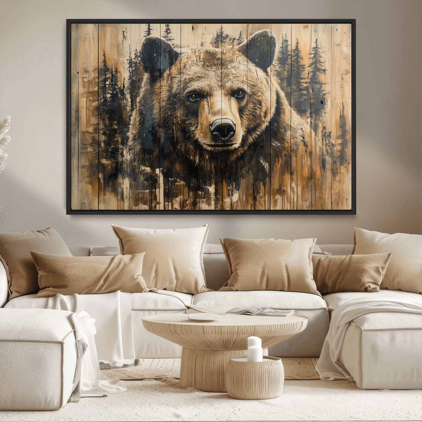 Majestic Grizzly 399 Bear Wall Art | 3-Panel Rustic Canvas