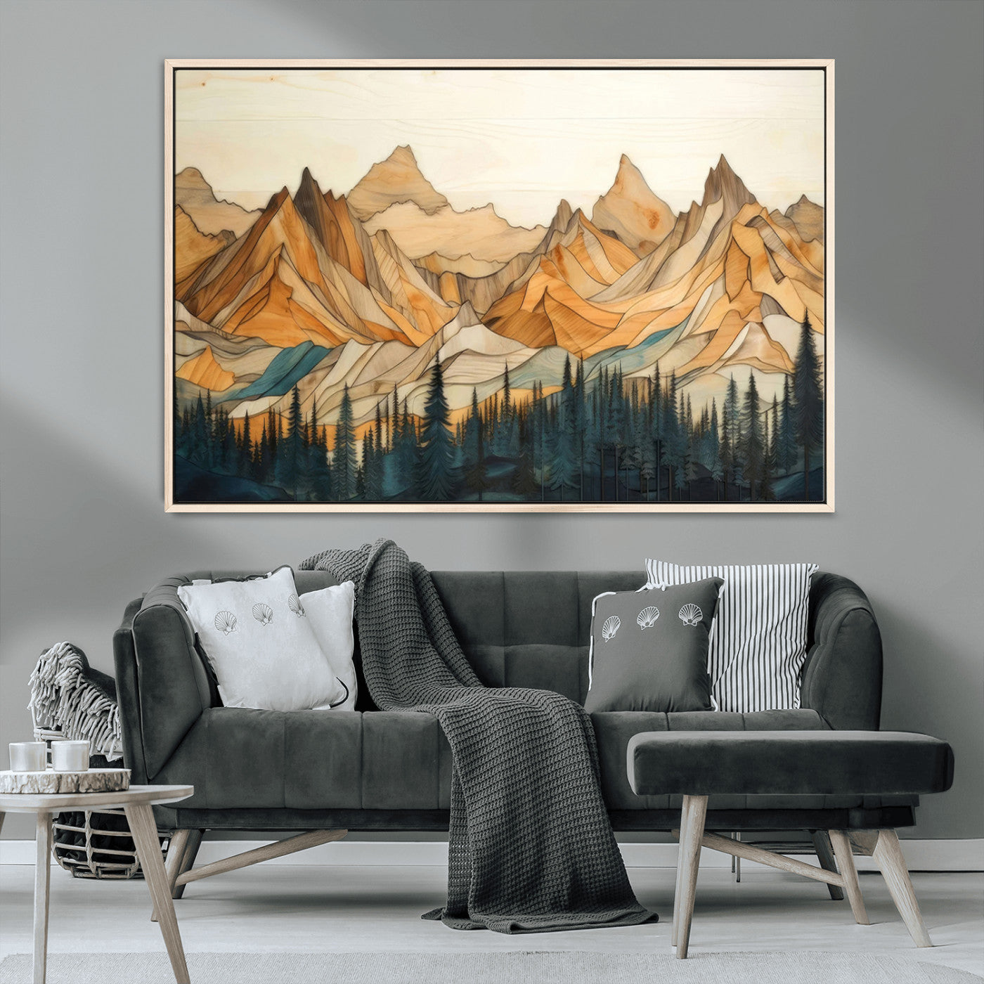 Rustic Wood Mountain Wall Art Print | Triptych Giclee Print