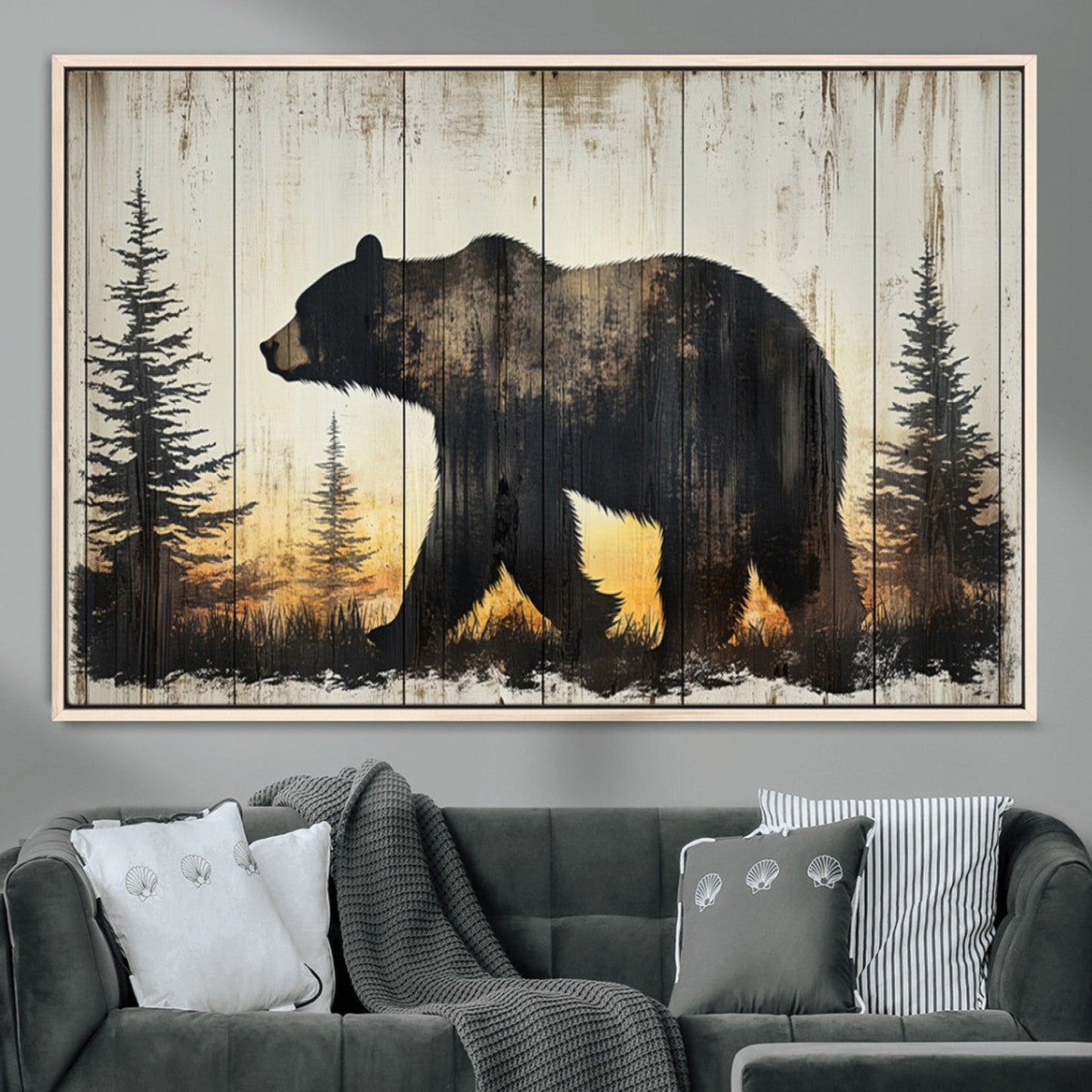 Vintage Bear Wall Art Canvas Print for Farmhouse - Mountain