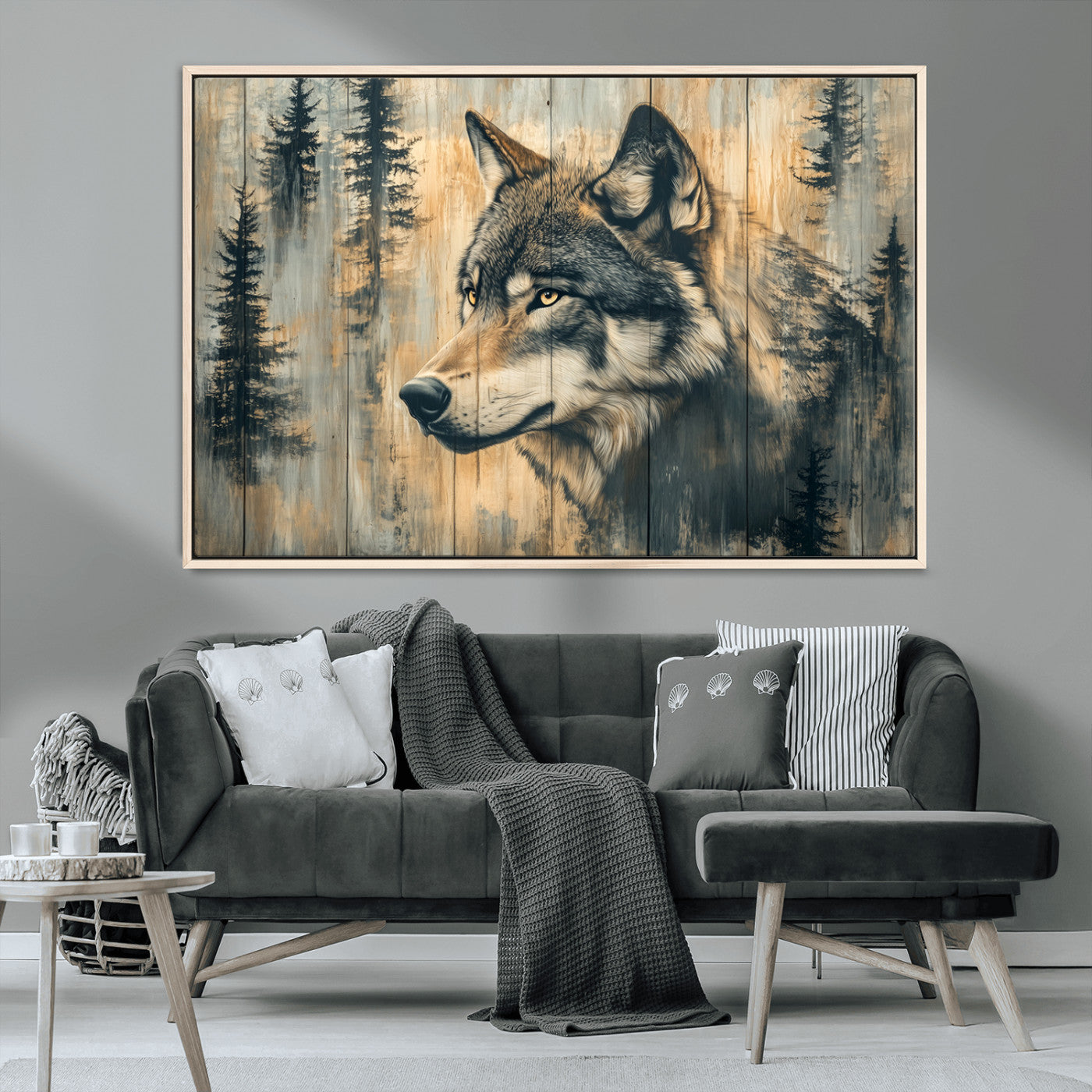 Wood Style Rustic Wolf Wall Art Canvas Print, Vintage