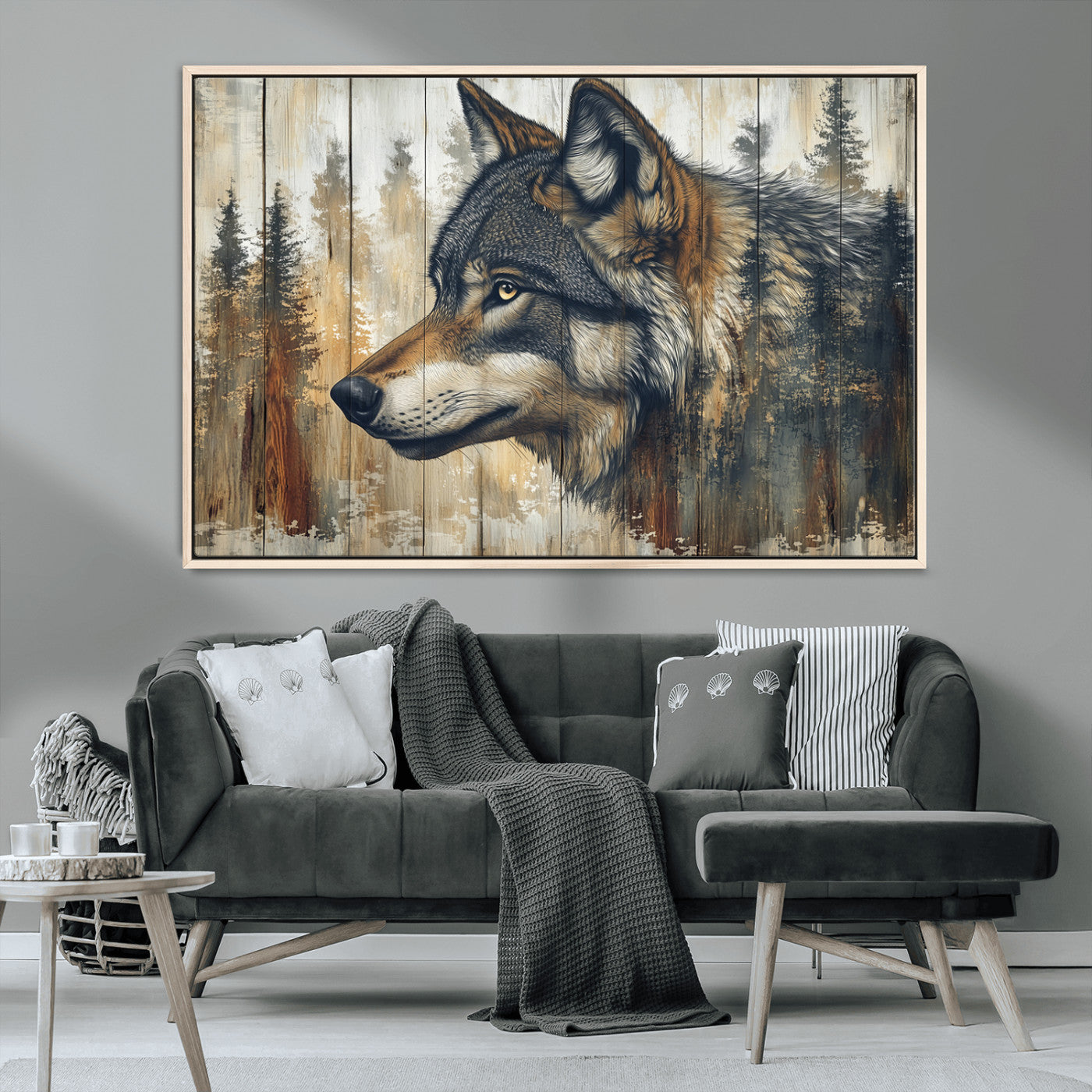 Rustic Wolf Wall Art Canvas Print – Vintage Woodland