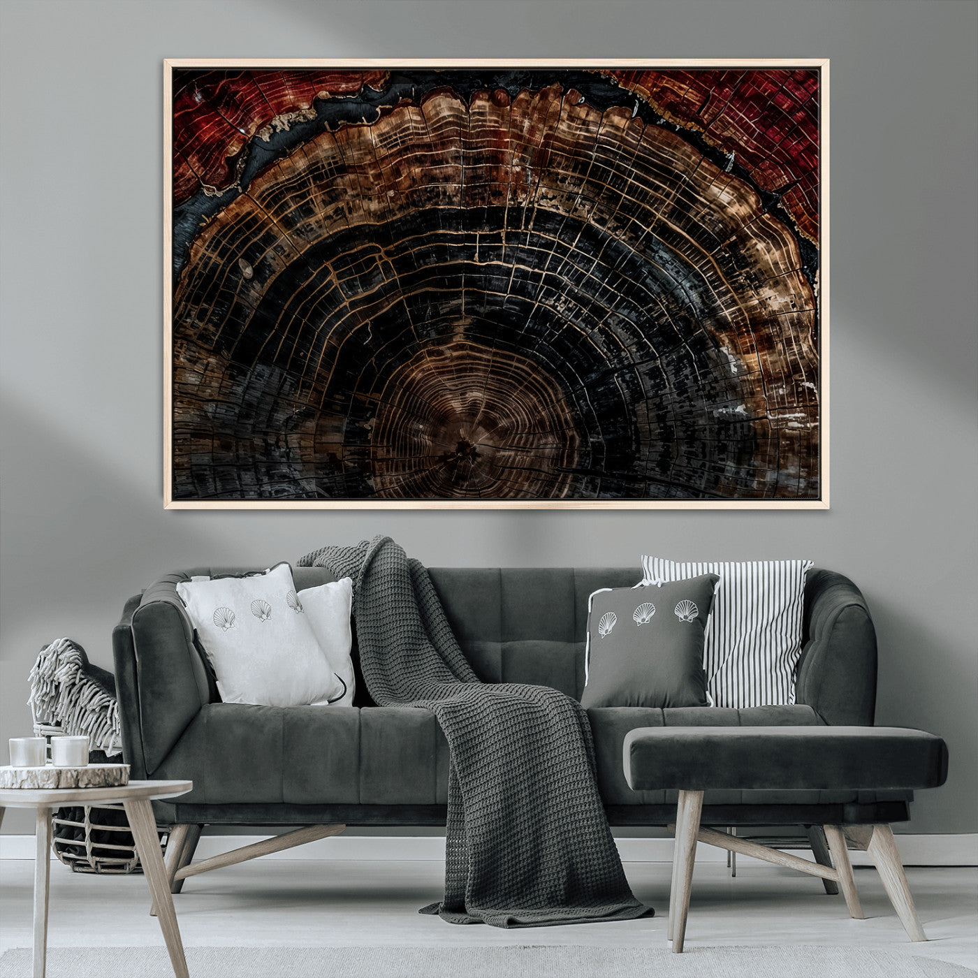 Dark Wood Ring Wall Art Canvas Print – Framed Abstract Tree