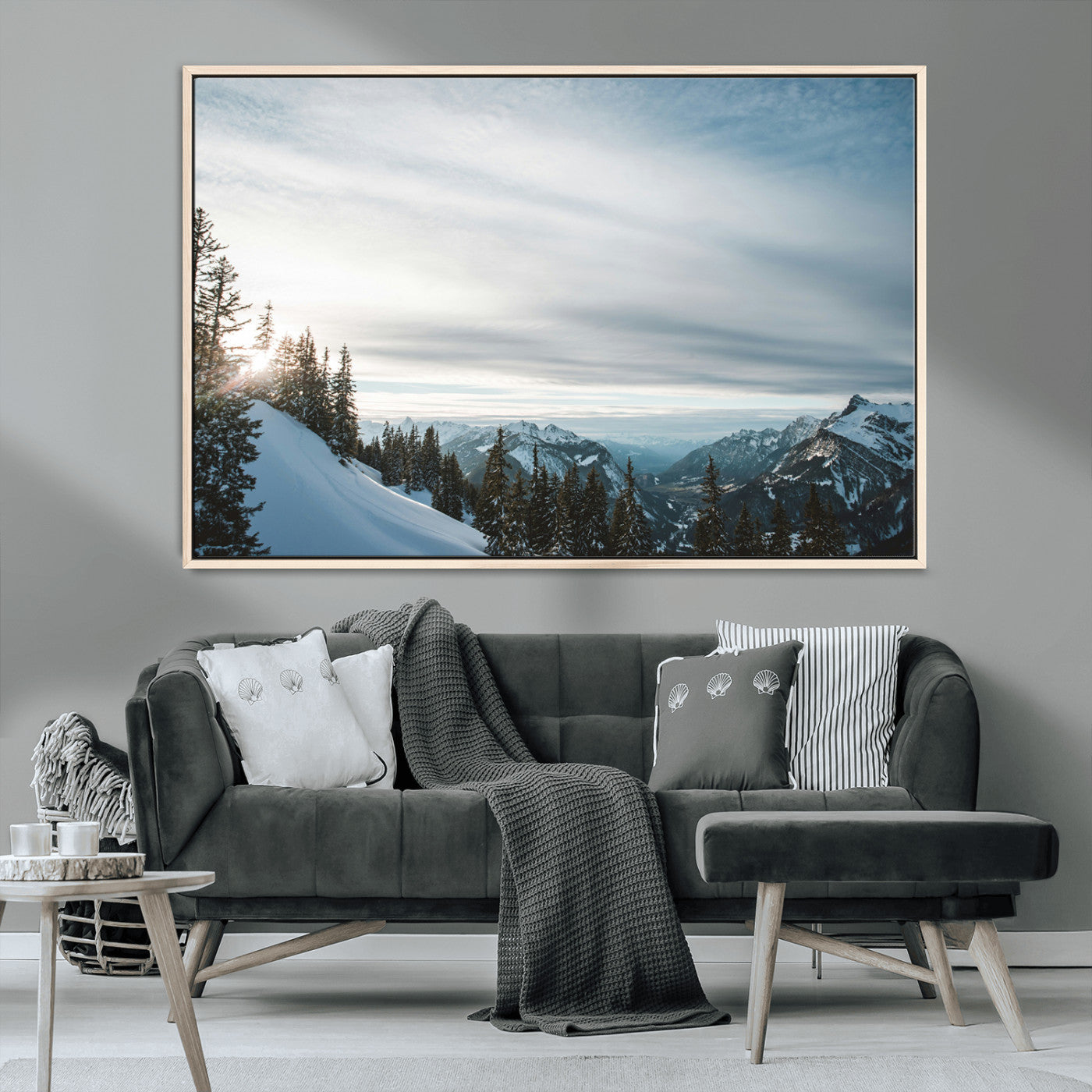 Snowy Mountains Wall Art Canvas Print – Framed Alpine