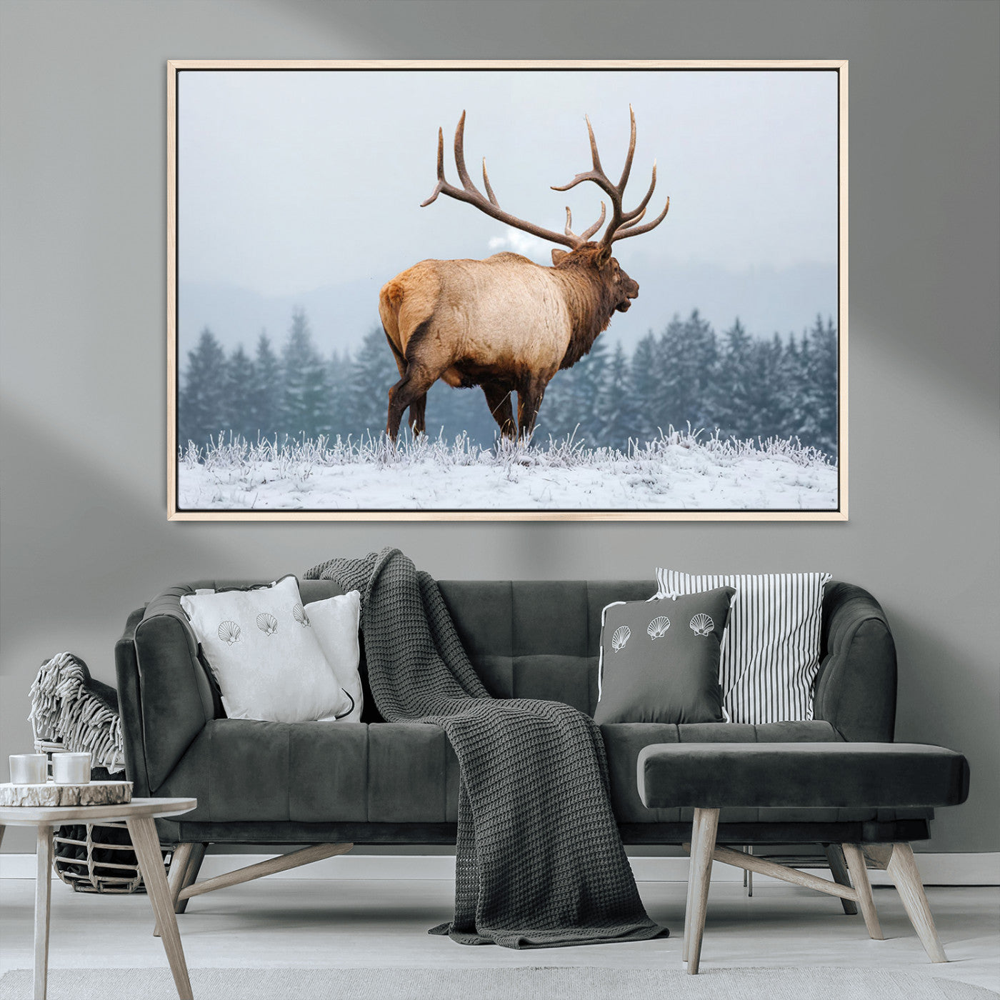 Majestic Elk Snowy Forest Wall Art Canvas Print – Winter
