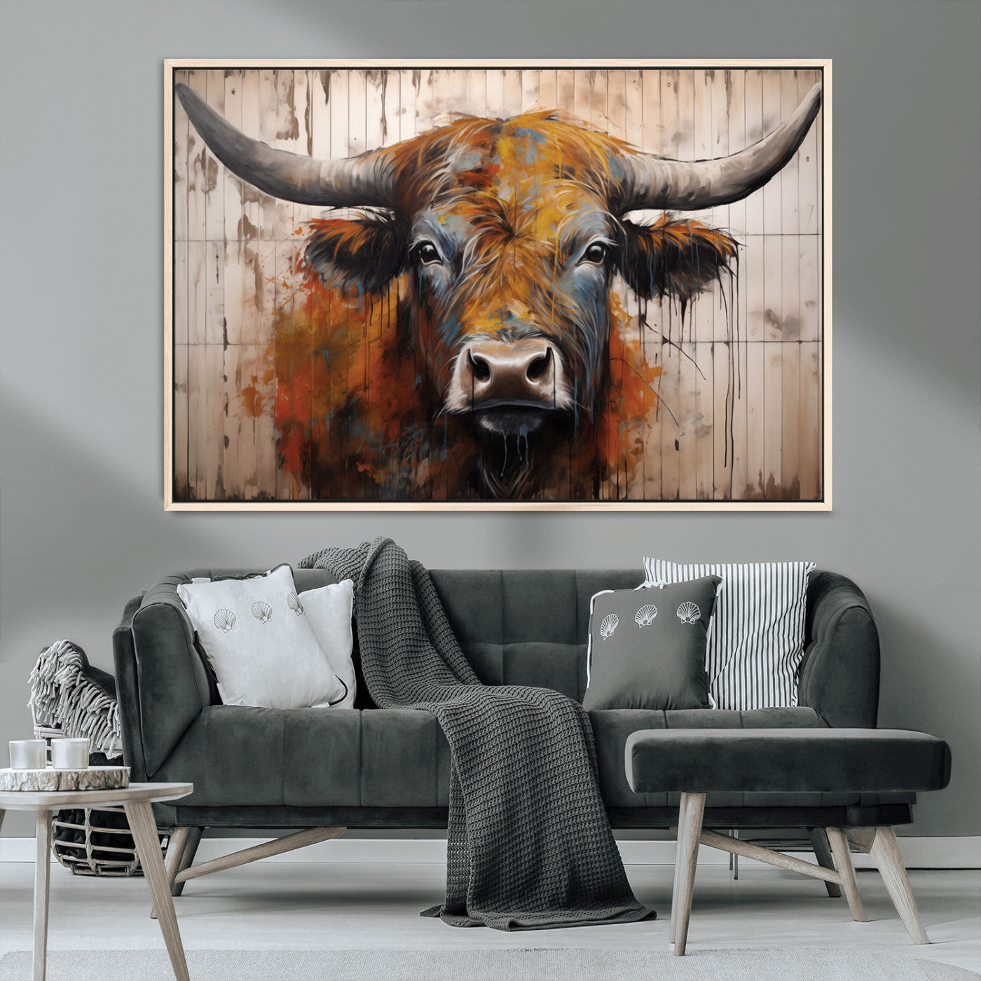 Scottish Highland Cow Cattle Art Print on Wood Style