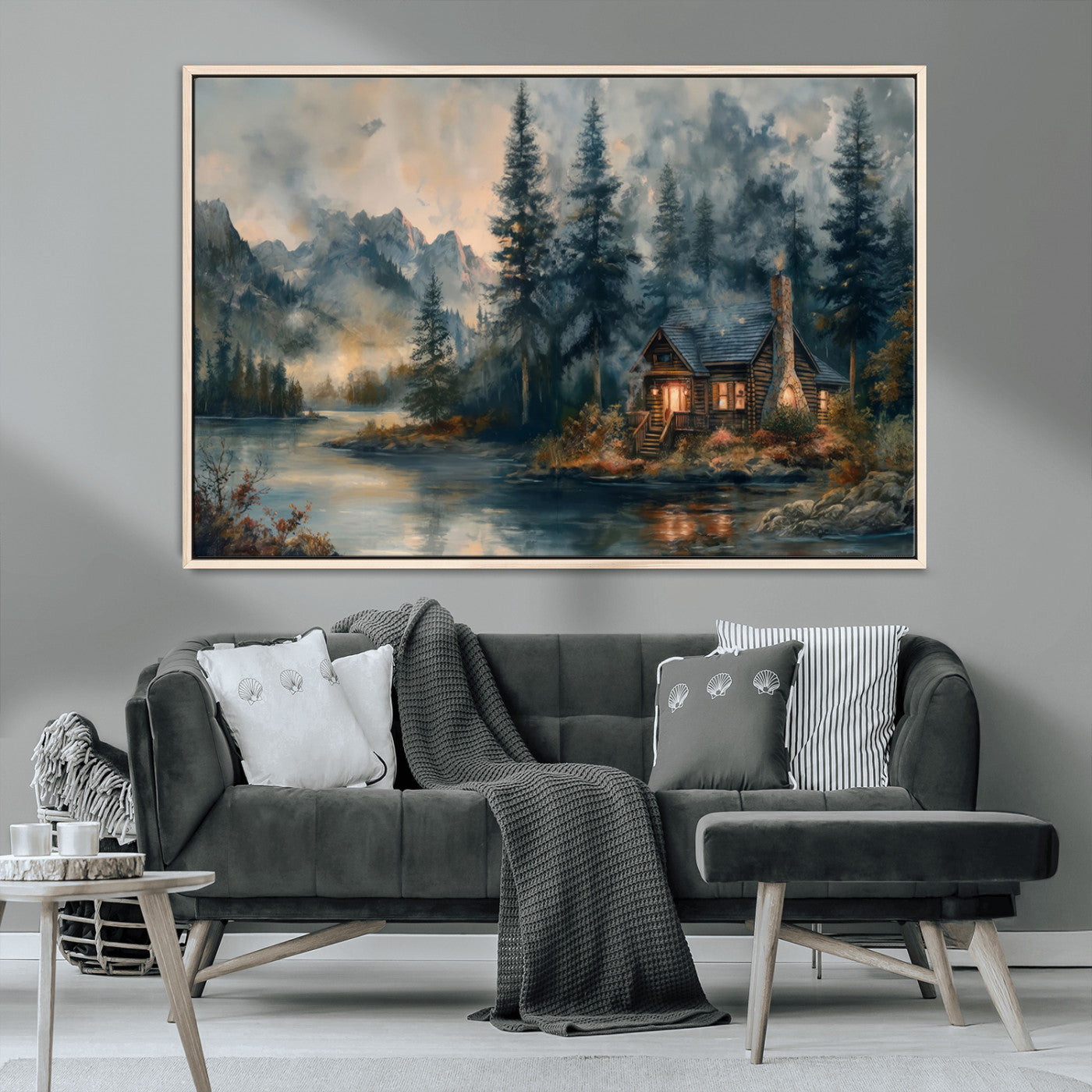 Rustic Cabin Woods Wall Art Print | Lake in a Forest Canvas
