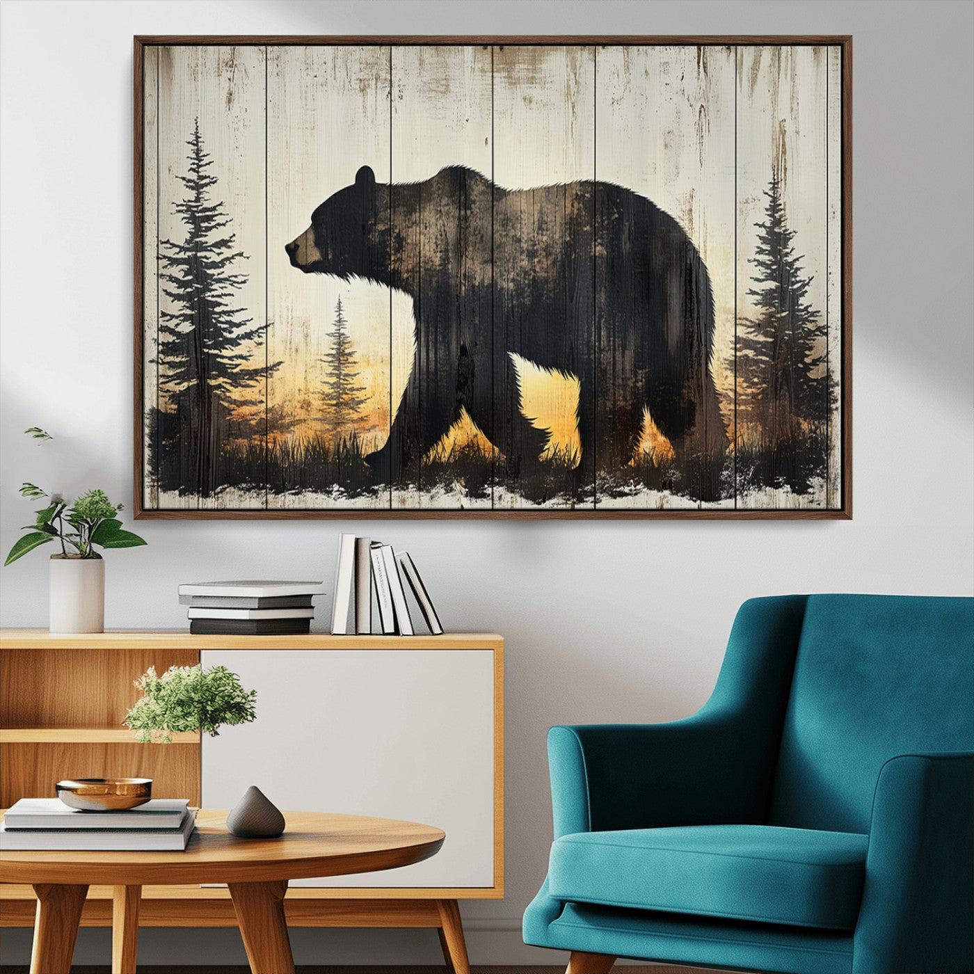Vintage Bear Wall Art Canvas Print for Farmhouse - Mountain