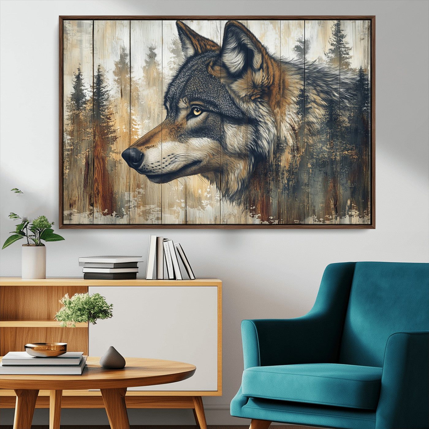 Rustic Wolf Wall Art Canvas Print – Vintage Woodland