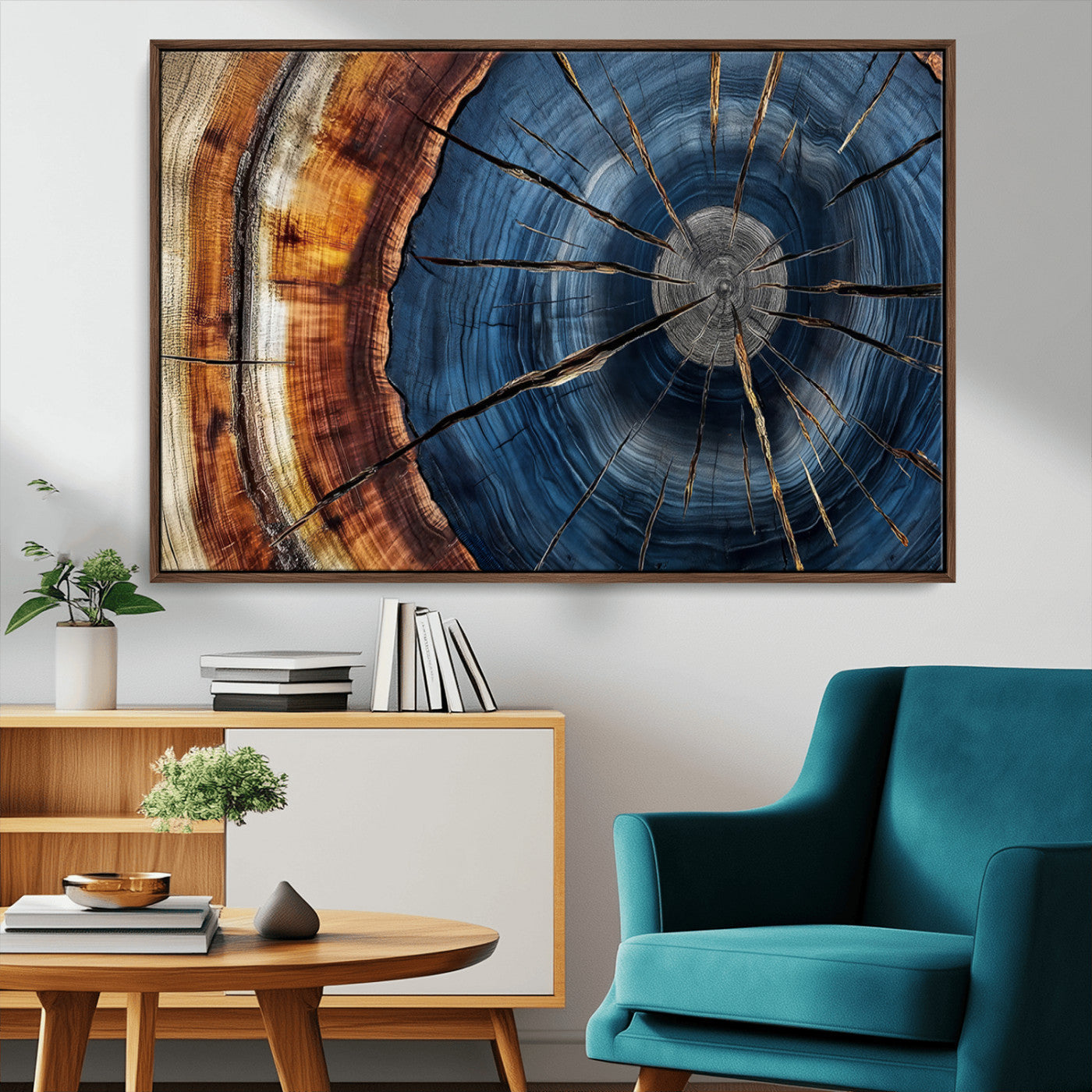 Framed Abstract Tree Ring Wall Art Print Natural Rustic Wood