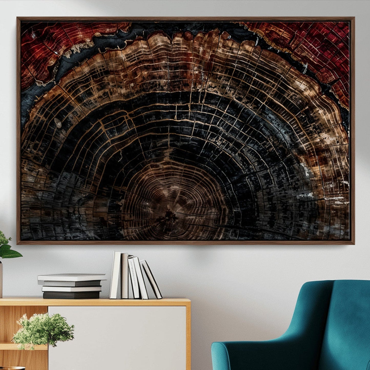 Dark Wood Ring Wall Art Canvas Print – Framed Abstract Tree