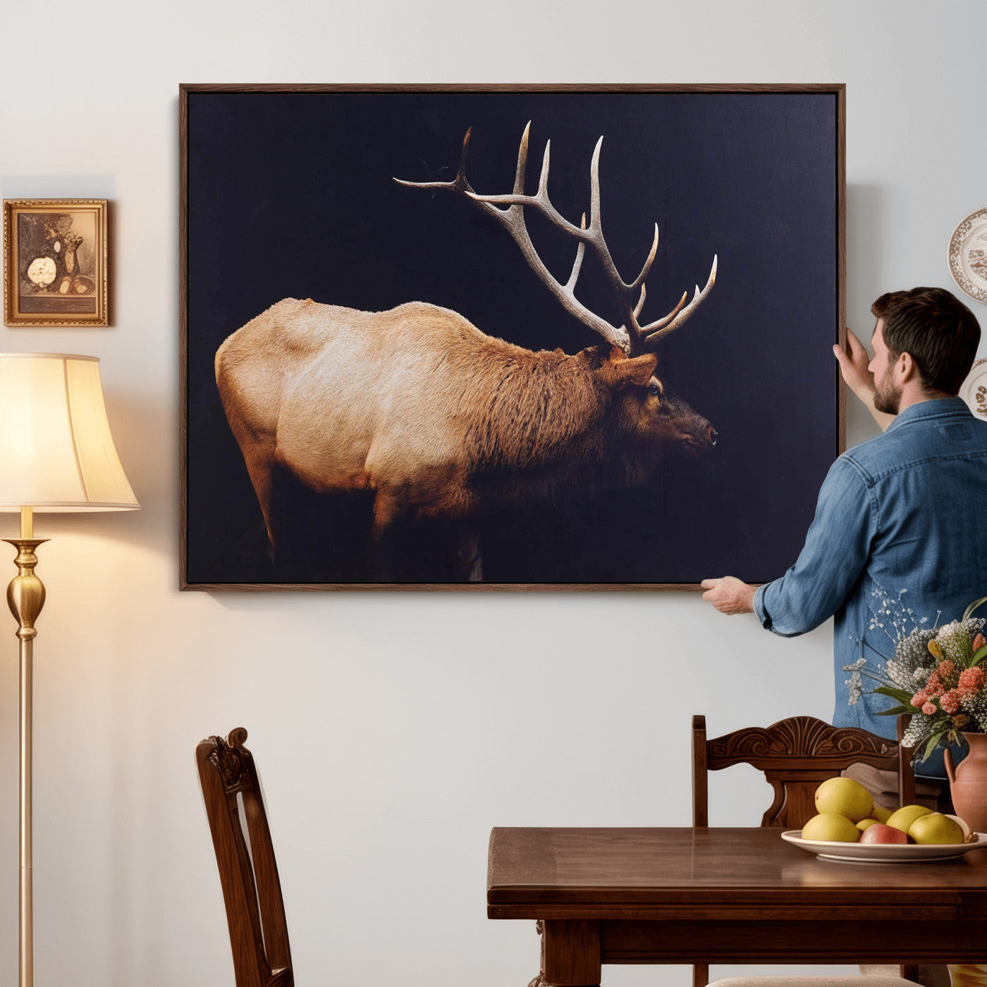 Rustic Elk Wall Art Canvas Print – Framed Moody Wildlife Art