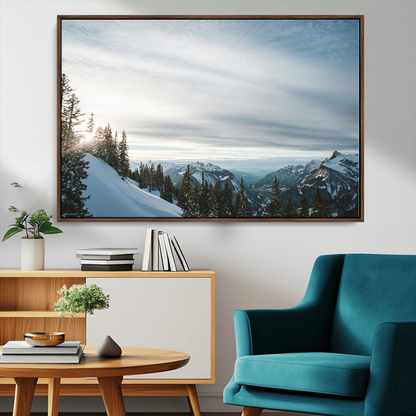 Snowy Mountains Wall Art Canvas Print – Framed Alpine