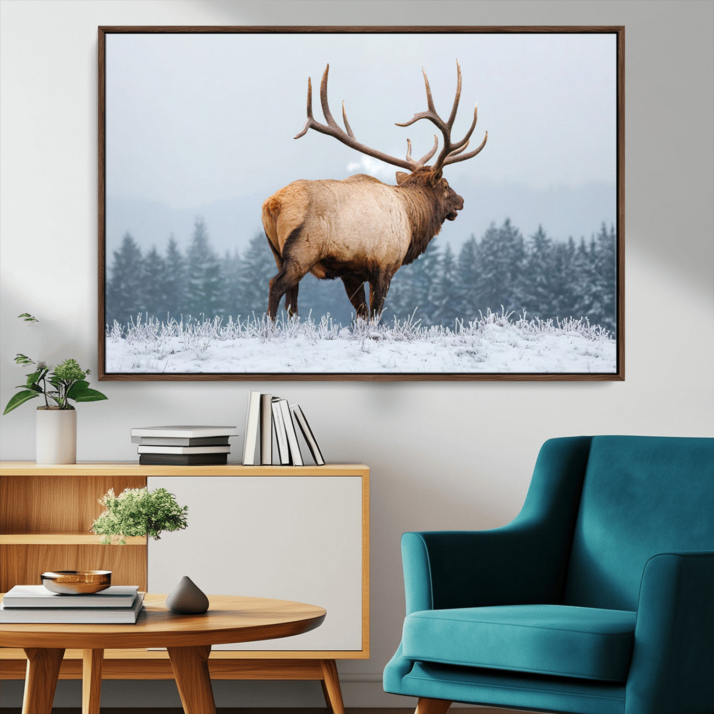 Majestic Elk Snowy Forest Wall Art Canvas Print – Winter