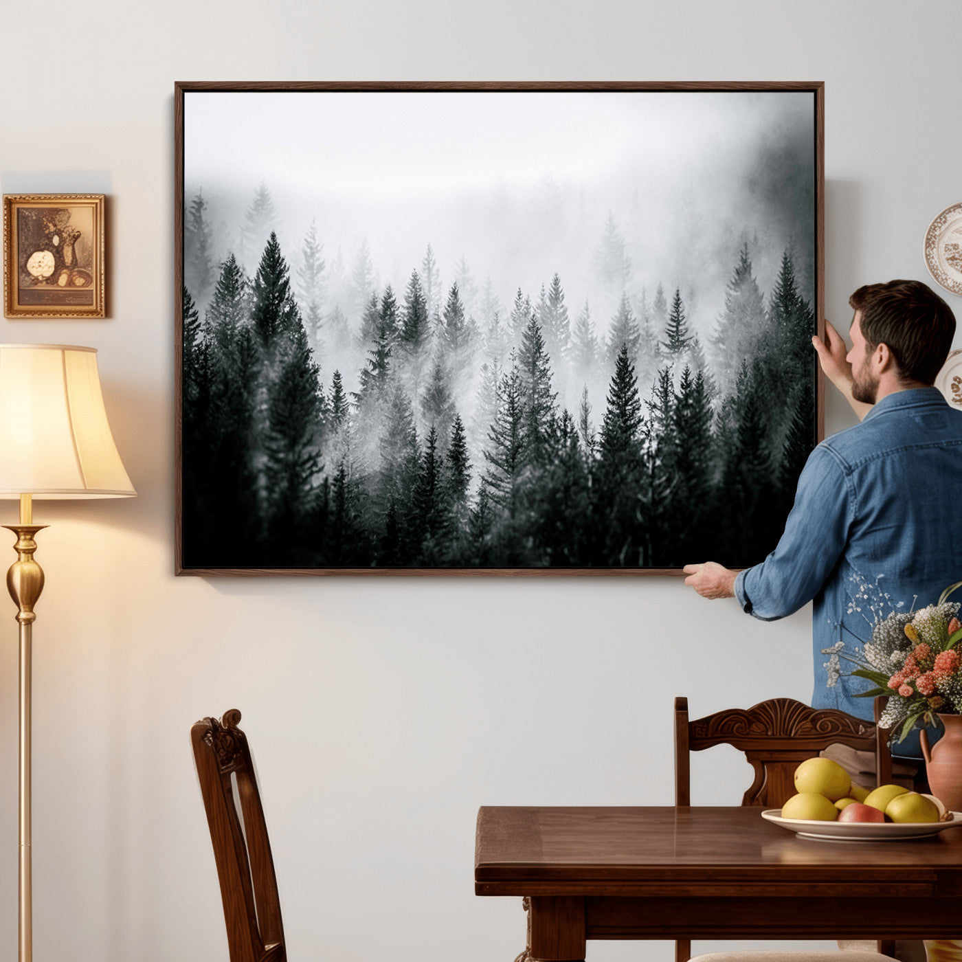 Foggy Forest Wall Art Canvas Print – Mountain Woodland