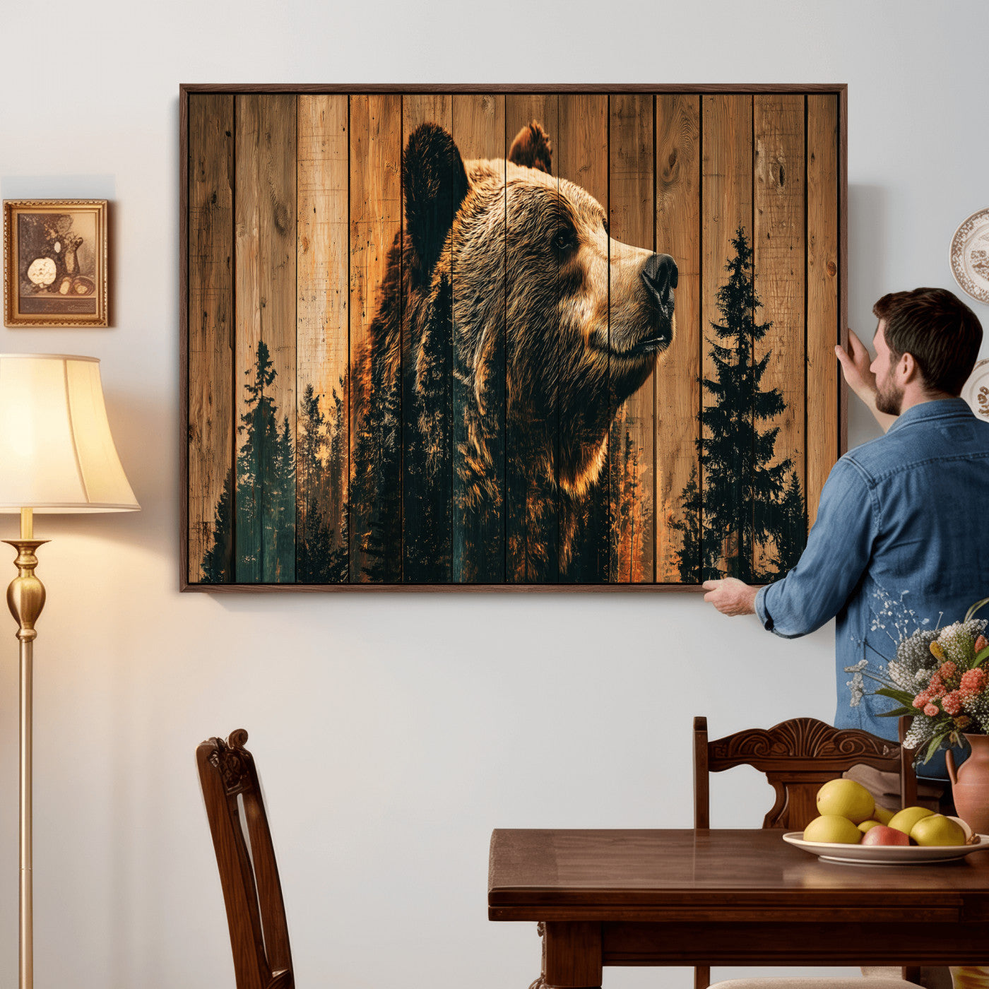 Rustic Bear Wall Art Canvas Print – Woodland Wildlife