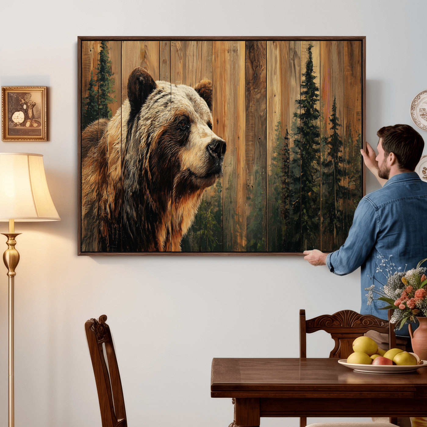 Grizzly Bear Wall Art Canvas Print, Rustic Wildlife Bear