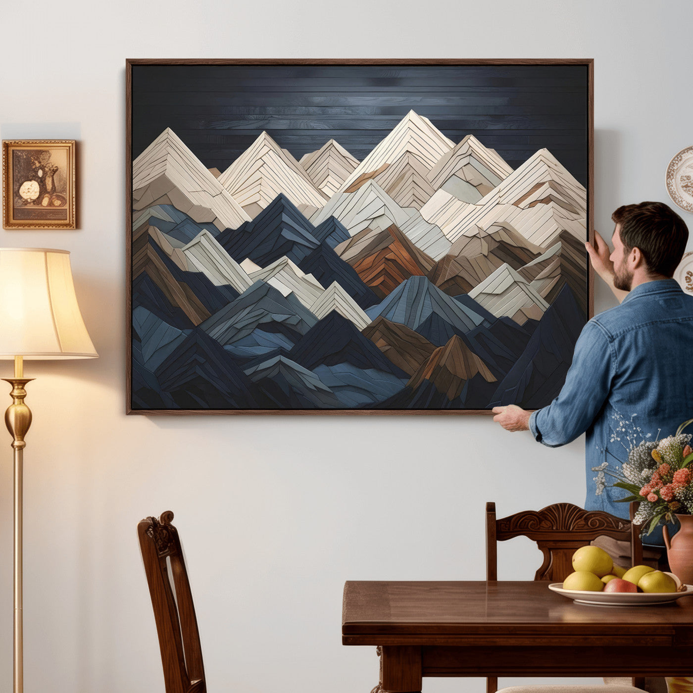Wood Mountain Wall Art | Mountain Canvas Print Wood Decor |