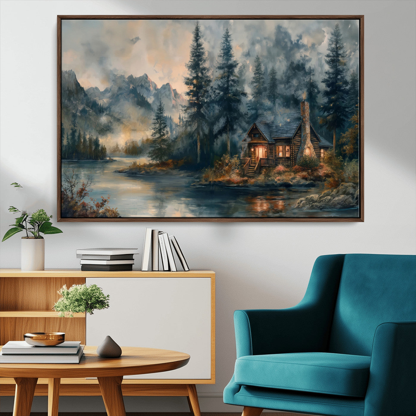 Rustic Cabin Woods Wall Art Print | Lake in a Forest Canvas