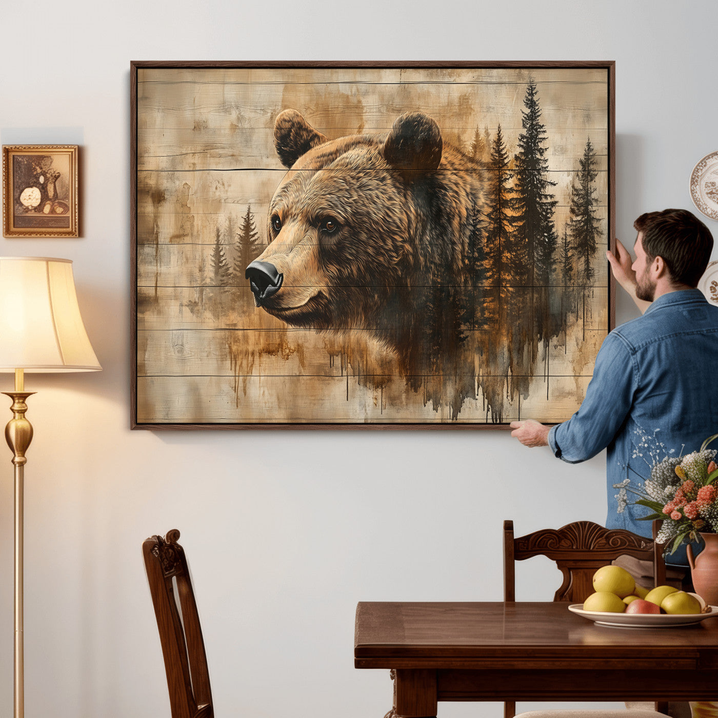 Rustic Grizzly Bear Wall Art, Abstract Grizzly 399 Bear Wall