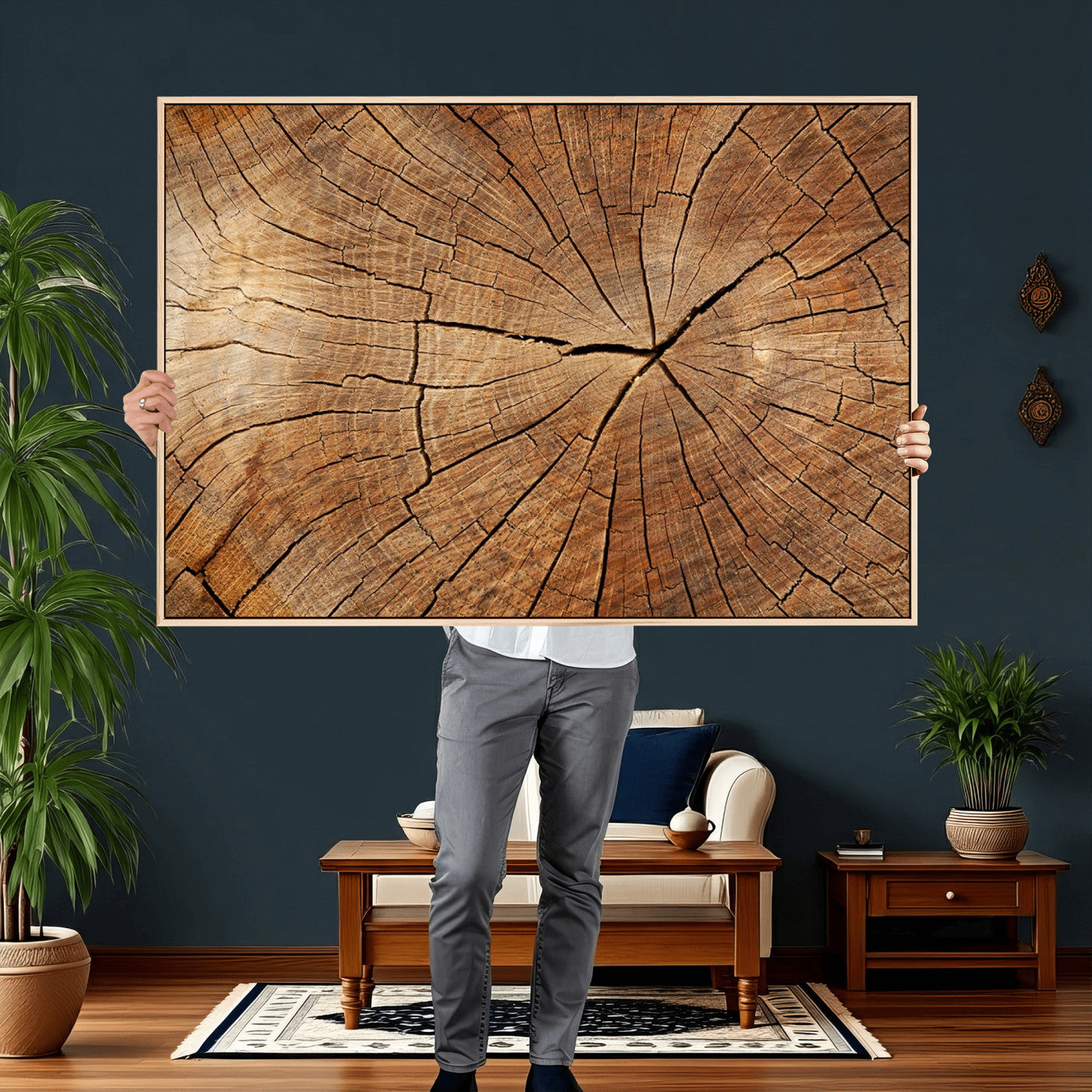 Tree Ring Canvas Art, Rustic Wood Grain Wall Art, Tree Slice