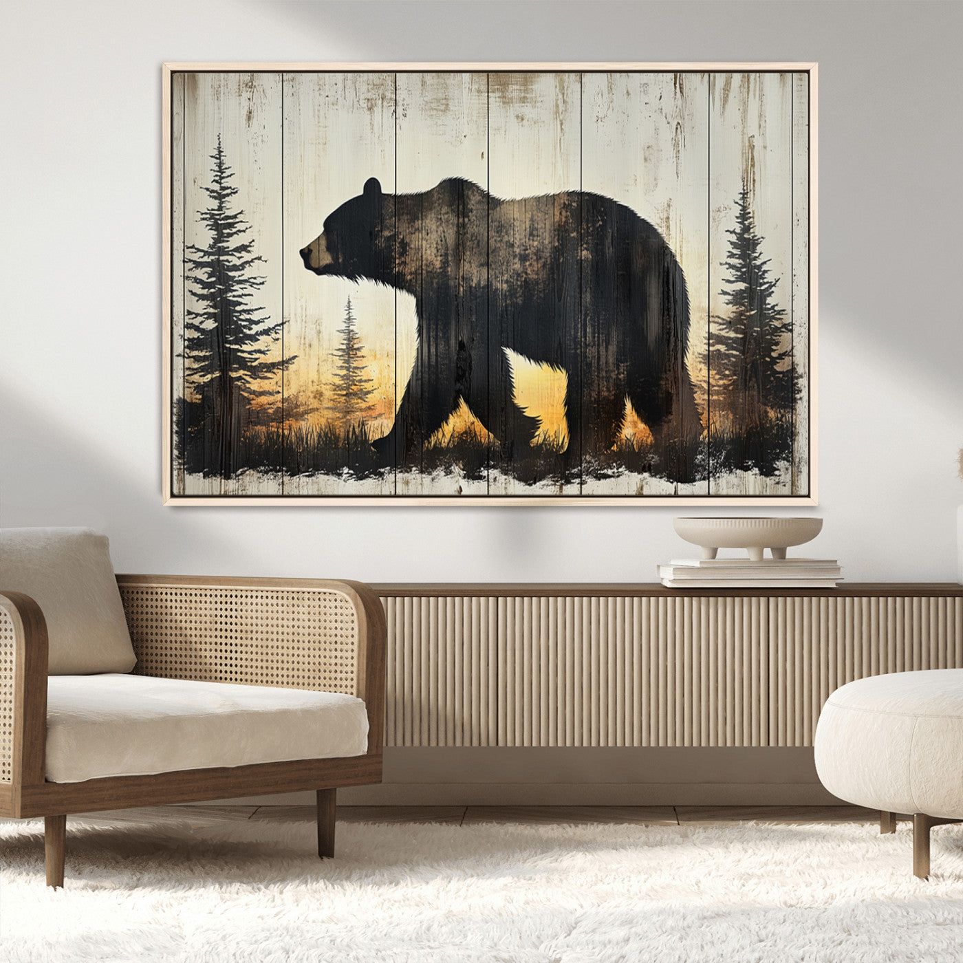 Vintage Bear Wall Art Canvas Print for Farmhouse - Mountain